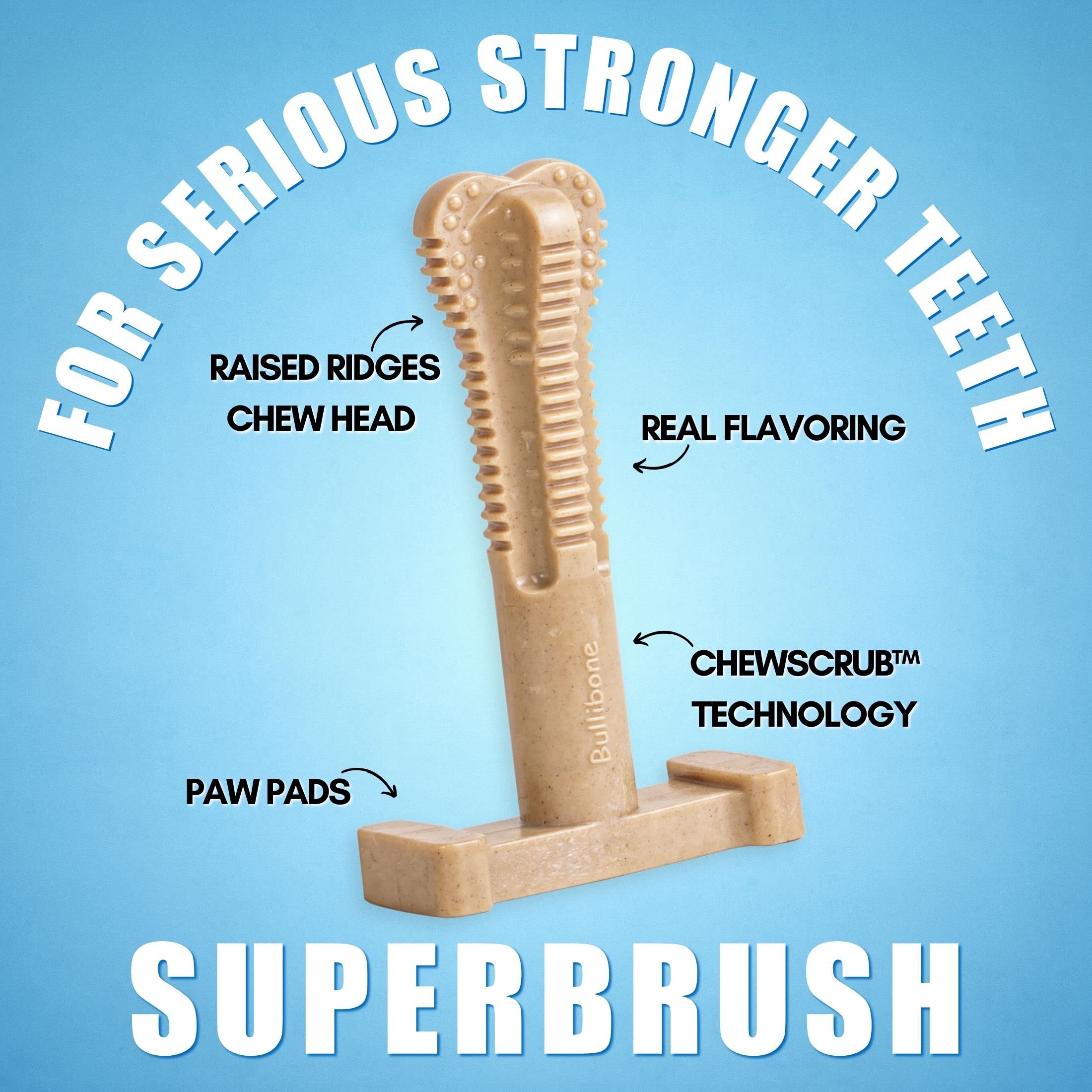 Bullibone SuperBrush Dog Toothbrush Stick - Long-Lasting Nylon Apple Cinnamon Flavor Chew Toy for Dental Care & Oral Health - Perfect for Daily Teeth Cleaning & Playtime Chewing