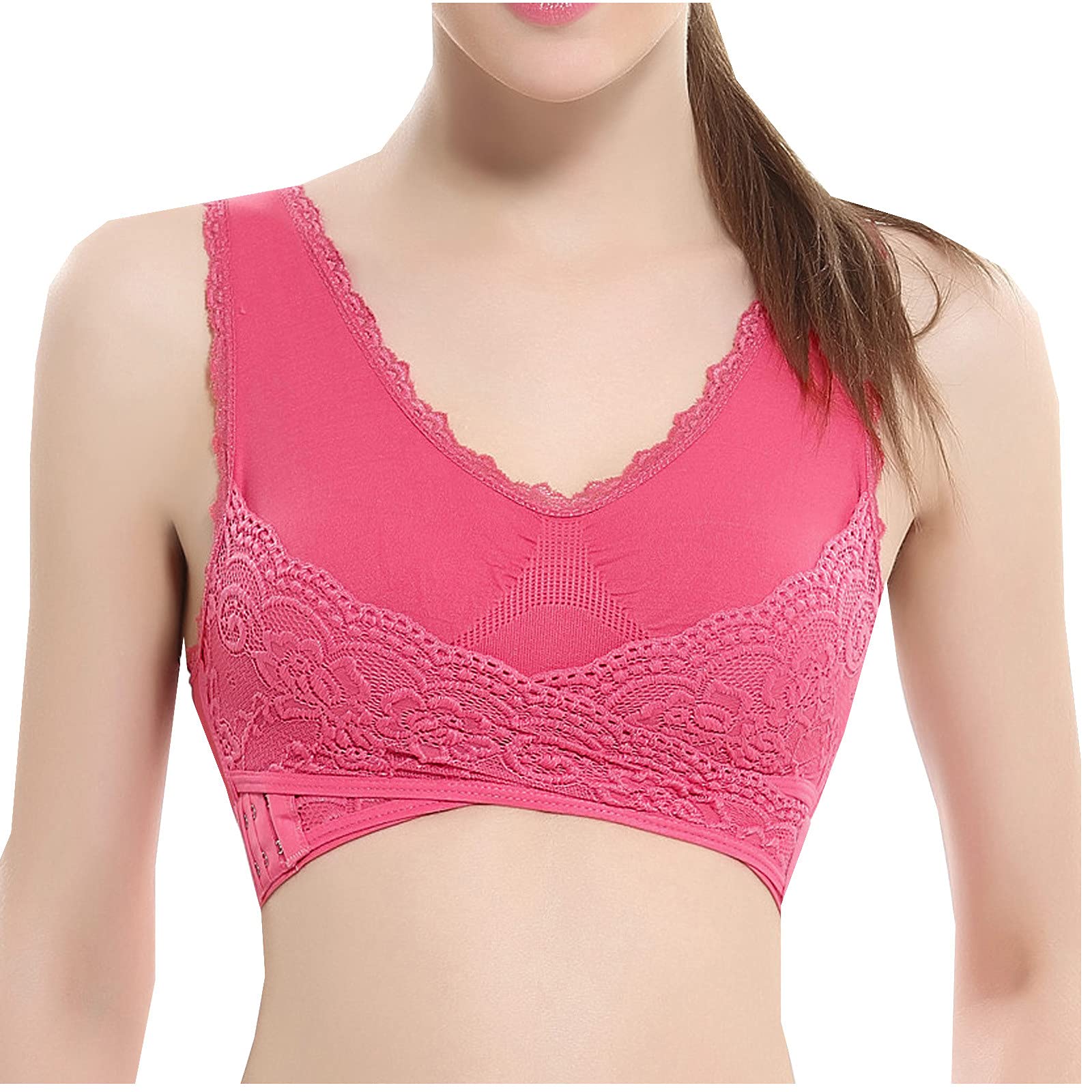 Women's Seamless Sports Bra with Front Cross Design, Adjustable Side Buckles & Removable Pads - Perfect for Yoga, Gym Workouts & Sleep - Watermelon Red
