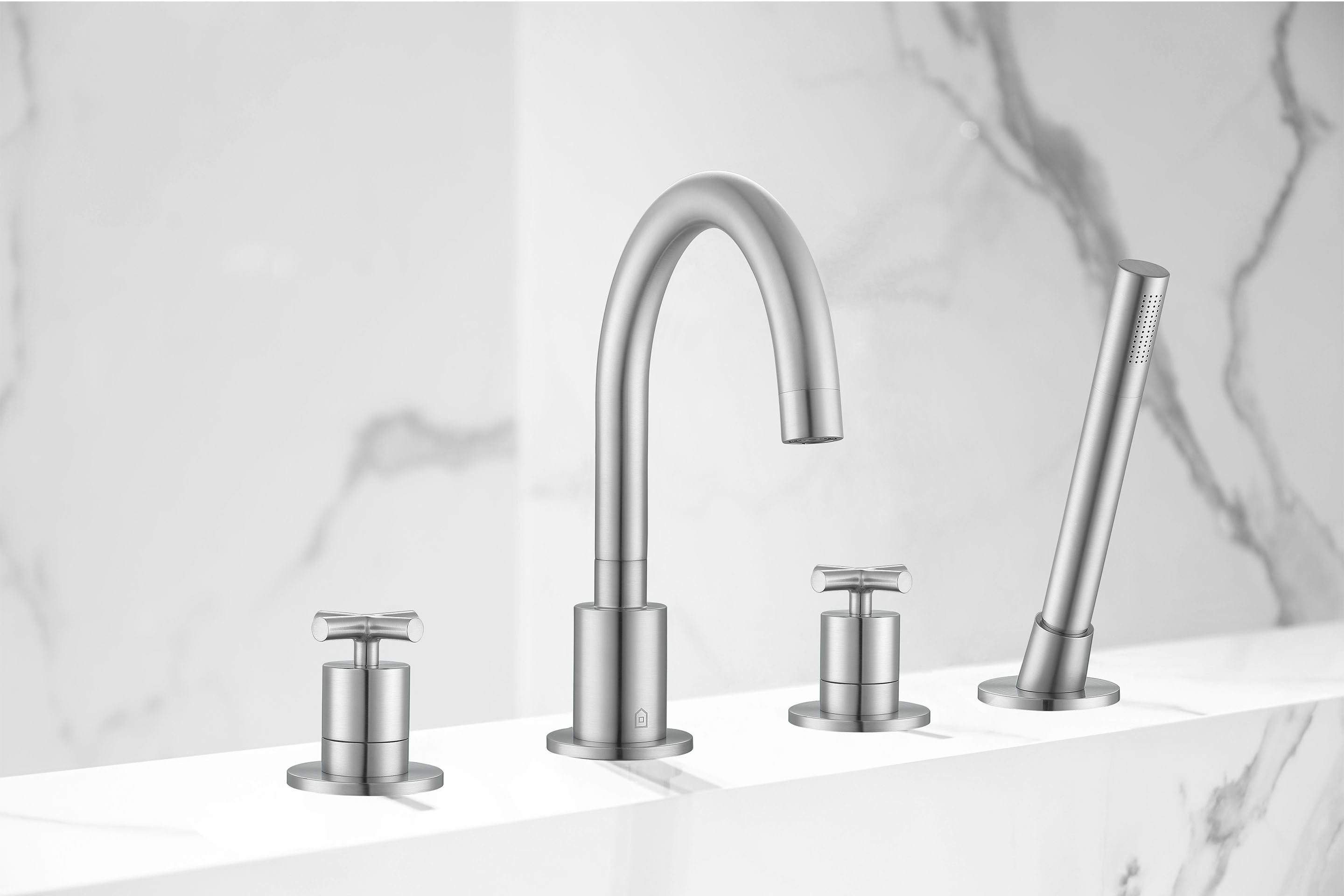 Brushed Nickel Ava Two Handle Roman Tub Bathroom Faucet - Perfect for Luxury Bathrooms & Spa-Like Retreats