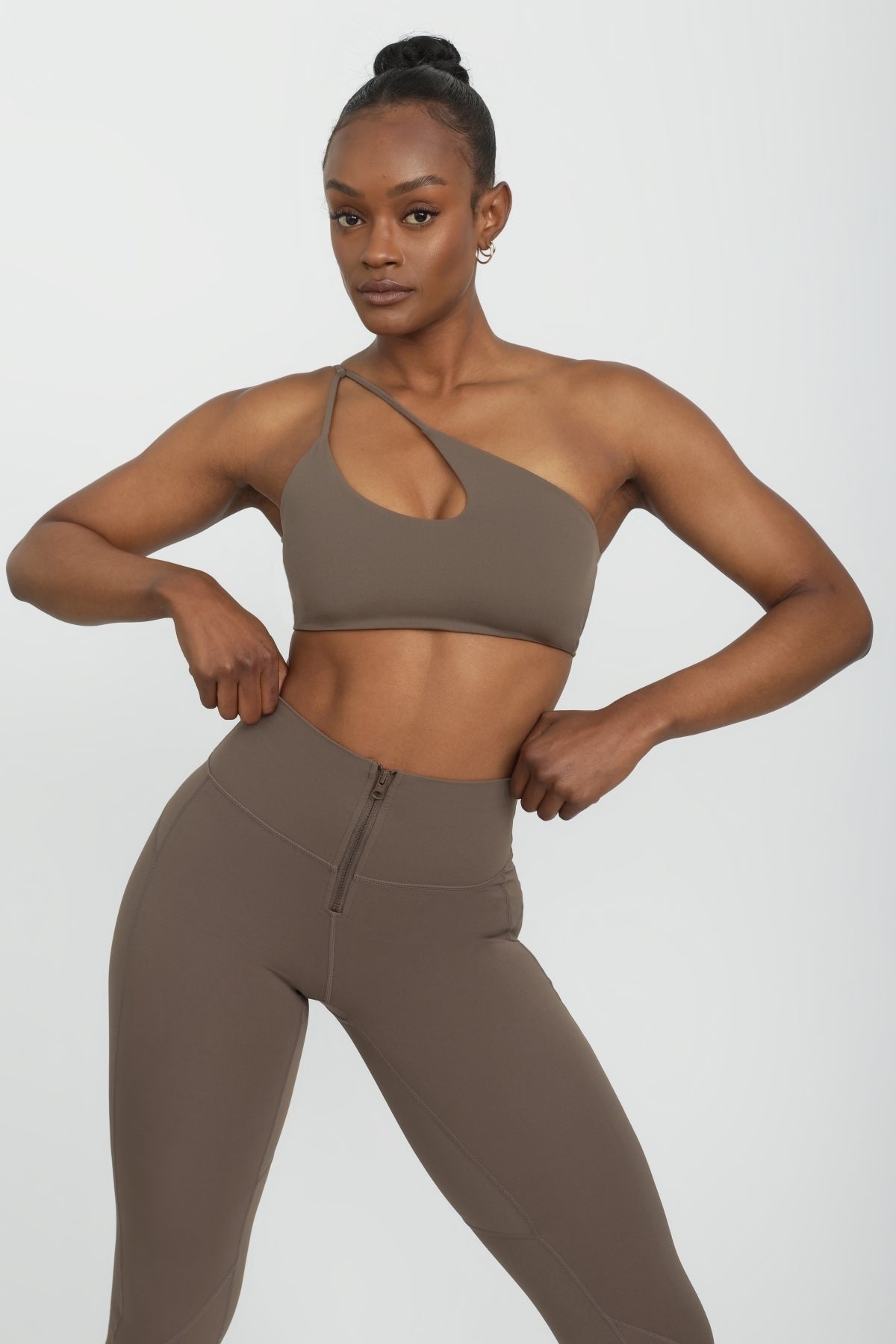 Billi Asymmetrical Sports Bralette - Breathable Workout Top for Women in Taupe | Yoga, Running & Gym Essentials