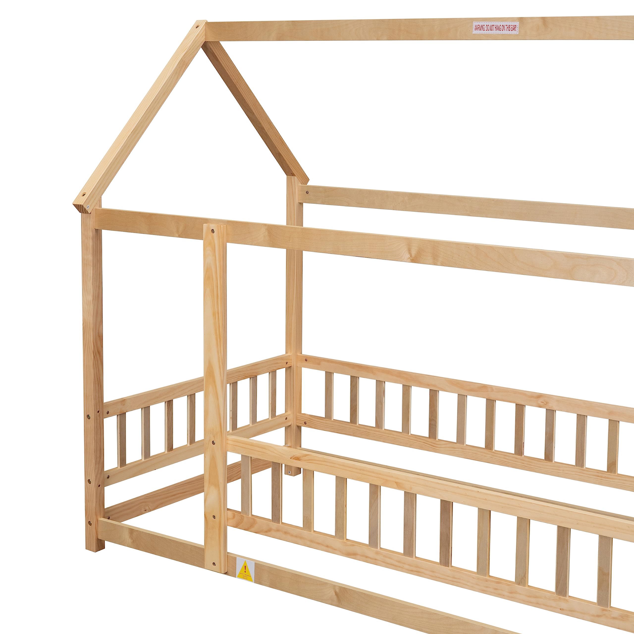 Bellemave Twin Size Wooden Montessori Floor Bed Frame with Safety Fence for Kids - Natural Wood Toddler Bed for Nursery, Daycare & Montessori Classroom - Perfect for Safe Sleep & Play Areas