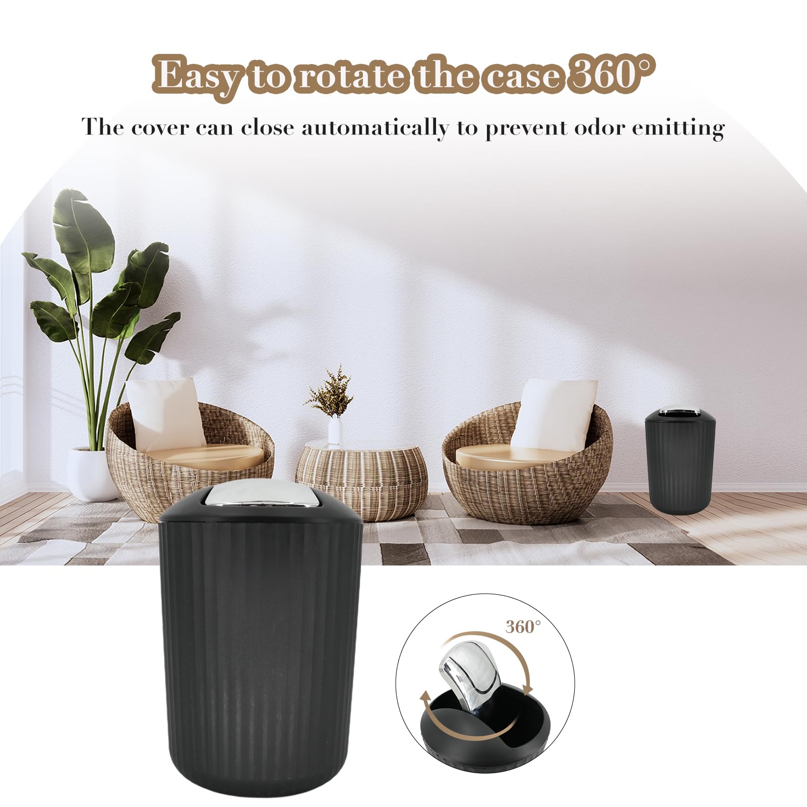 9-Piece Black Bathroom Accessories Set - Includes Trash Can, Shower Curtain, Vanity Tray, Soap Dispenser, Soap Dish, Toothbrush Holder & Cup, Toilet Brush | Modern Bath Decor for Home & Hotel Use