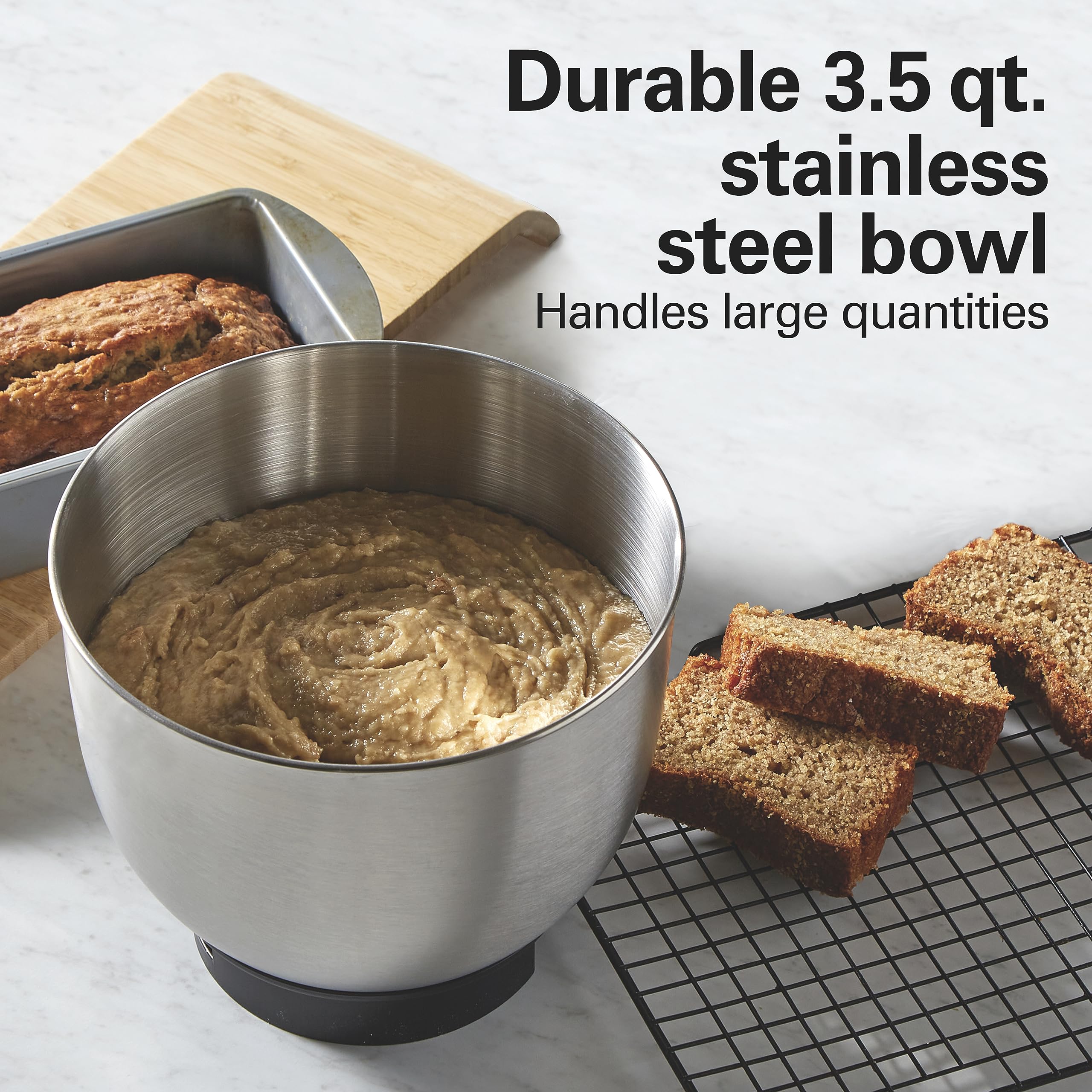 Hamilton Beach 6-Speed Electric Stand Mixer - 3.5 Qt Stainless Steel Bowl, 300W Motor, Planetary Mixing & Tilt-Up Head - Perfect for Baking Cakes, Cookies & Bread Dough - Black (Model 63325)