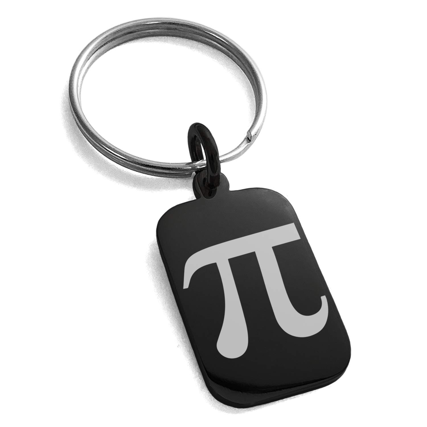 Stainless Steel Pi (π) Mathematical Symbol Charm - Small Rectangle Dog Tag Keychain for Necklace, Keyring & Backpack | Math Lover Gift, Science Teacher Present, Geek Accessory