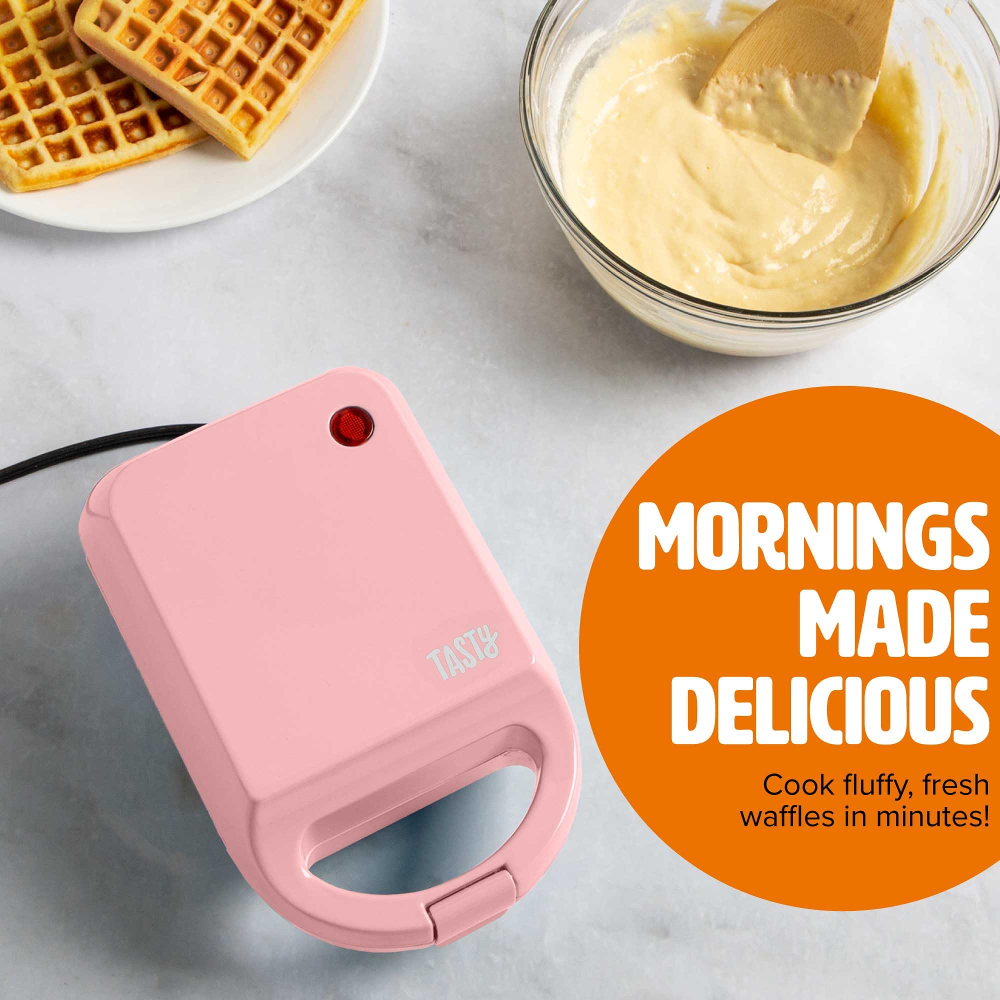 Mini Nonstick Waffle Maker - 600W Compact Waffle Iron for Individual Waffles, Hash Browns & Brownies - Quick Heating & Easy Clean - Perfect for Breakfast, Snacks & Desserts - Pink Kitchen Appliance