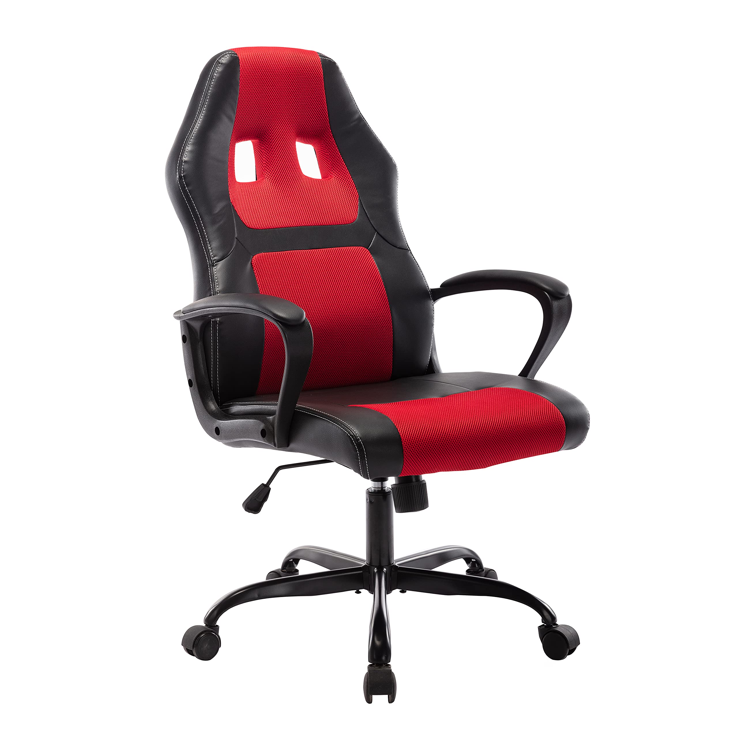 Furniture of America Essen Ergonomic PU Leather Office Chair - Adjustable Height & Lumbar Support, Black/Red - Perfect for Home Office, Gaming & Workspace Comfort
