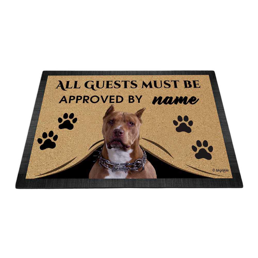 BAGEYOU Custom Doormat - All Guests Must Be Approved with Pitbull Dog Design, Personalized Name Welcome Mat 27.5 x 17.7 Inches for Home Entryway, Front Door Decor, Pet Lover Gift