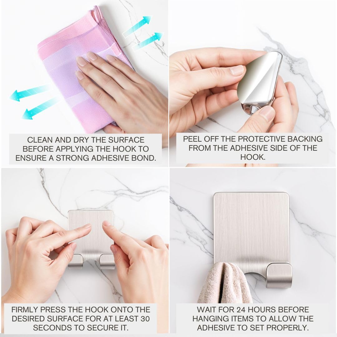 Performore 2-Pack Stainless Steel Razor Holder with Strong 3M Adhesive - Waterproof Shower Hooks for Towel, Blade & Shaver Storage | Bathroom, Kitchen & Travel Organizer for Razors, Toothbrushes & Small Essentials