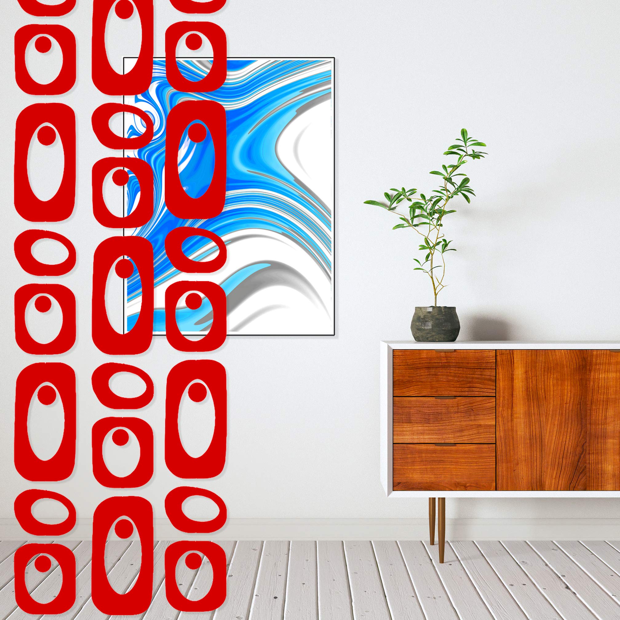 Red Beatnik DIY Room Divider Screen - Mid Century Modern Room Partition for Home & Office Decor - XXL Size 52”W x 70”H - Perfect for Studio Apartments, Open Floor Plans & Privacy Spaces