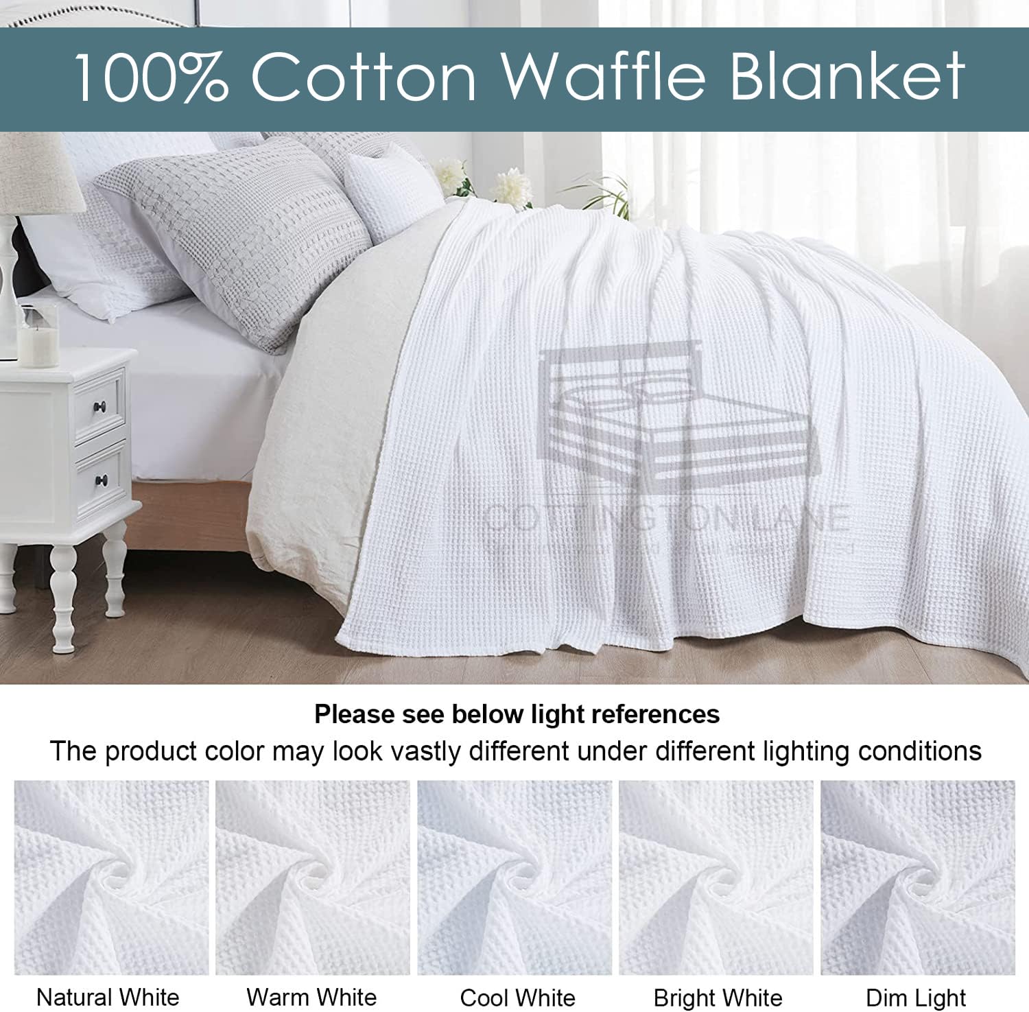 Premium 100% Cotton Waffle Weave Blanket - Super Soft & Breathable, 60x80 Inches, White - Perfect for Layering Beds, Sofas & Cozy Home Decor