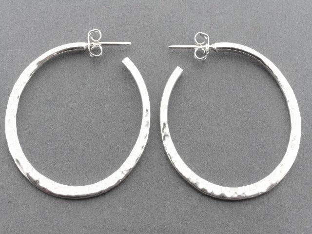 Hammered Flattened Sterling Silver Hoop Earrings - Medium Size for Women - Perfect for Everyday Wear, Parties & Gifts