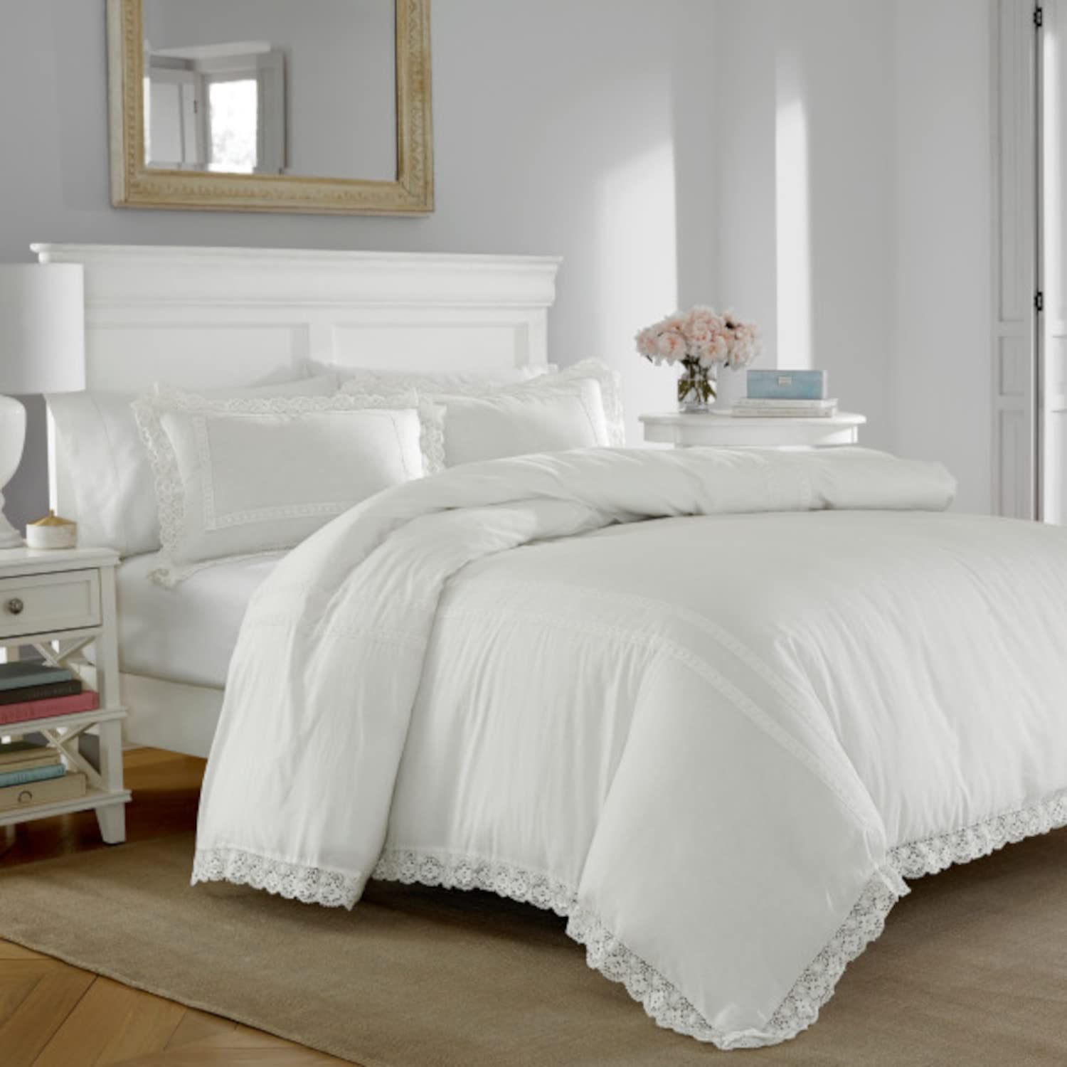 Laura Ashley Home Queen Comforter Set | Reversible 100% Cotton Bedding with Matching Shams | All-Season Luxury Bedding | Elegant Home Decor (Annabella White, Queen Size) - Perfect for Master Bedrooms, Guest Rooms & Cozy Retreats