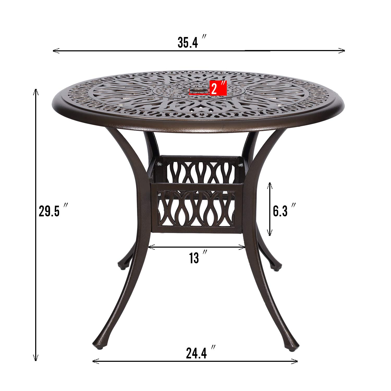 YUSING 35.4 Inch Round Outdoor Dining Table - Durable Cast Aluminum Patio Bistro Set with 2 Inch Umbrella Hole - Perfect for Kitchen, Garden, Yard, Backyard, Restaurant & Outdoor Entertaining