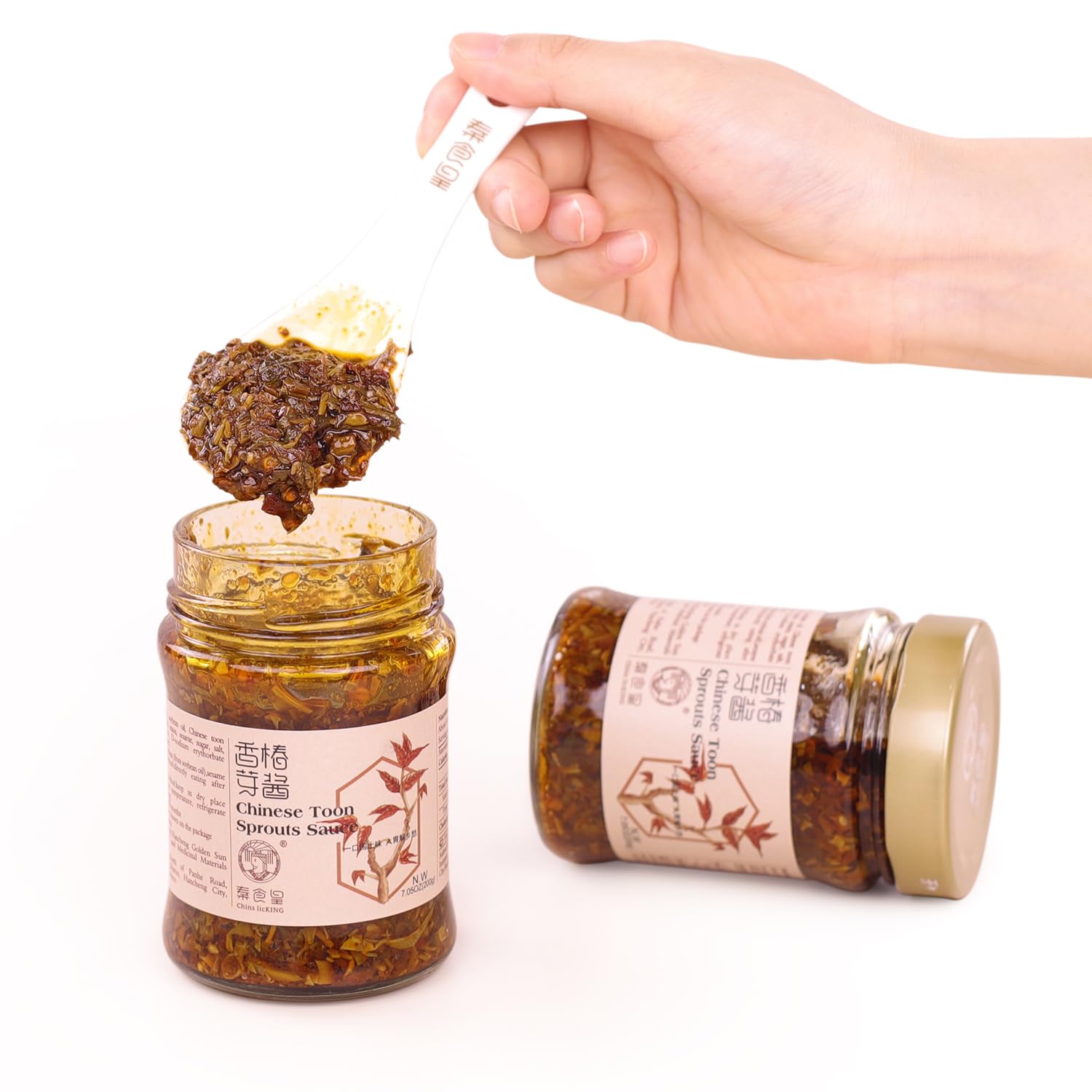 Chins licKING Chinese Toon Sprout Sauce - 7.05oz Hot Chili Spicy Bean Sauce with Chili Oil | Low Sugar, Natural Flavor | Perfect for Stir-Fry, Noodles & Dumpling Dipping