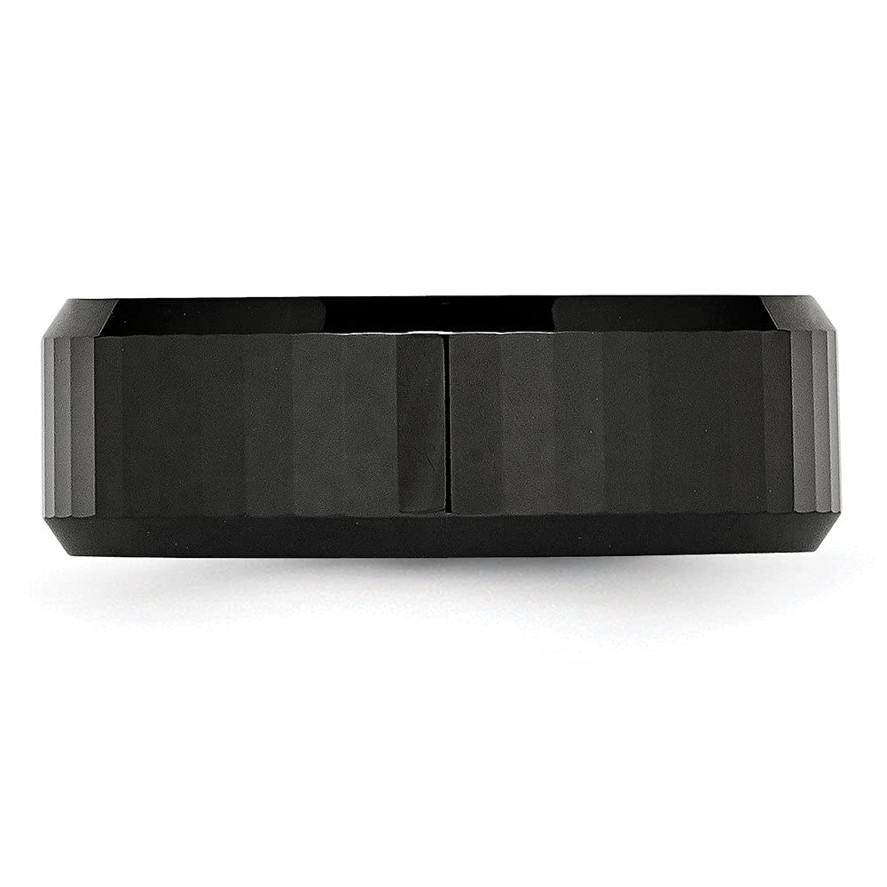 Black Faceted 8mm Polished Ceramic Beveled Edge Band Ring for Men & Women - Diamond2Deal Elegant Wedding, Engagement & Fashion Jewelry