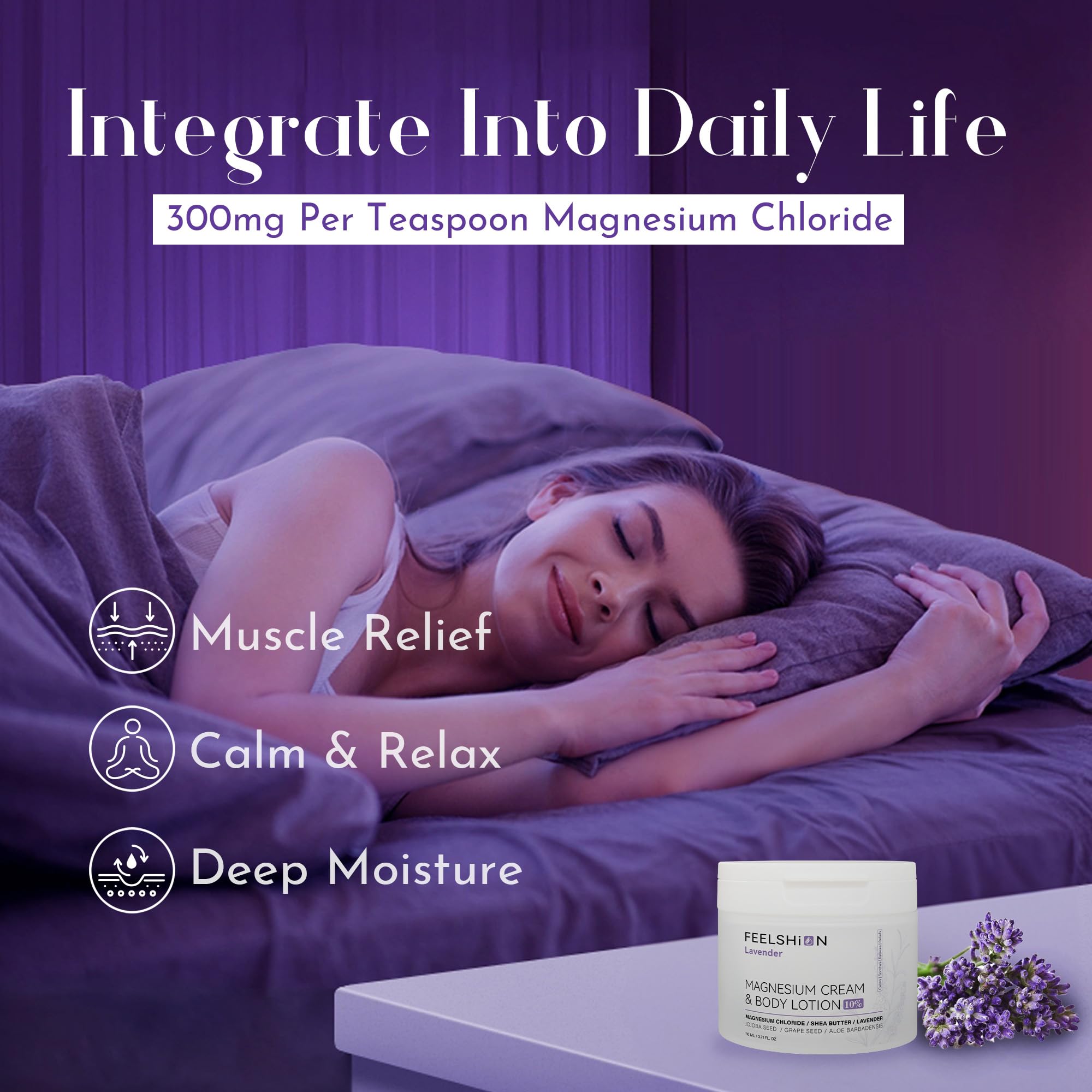 Best Magnesium Lotion for Sore Muscles & Dry Skin - Lavender Infused Magnesium Cream for Relaxation & Better Sleep - 3.51oz Nighttime Moisturizer - Perfect for Post-Workout Recovery & Stress Relief