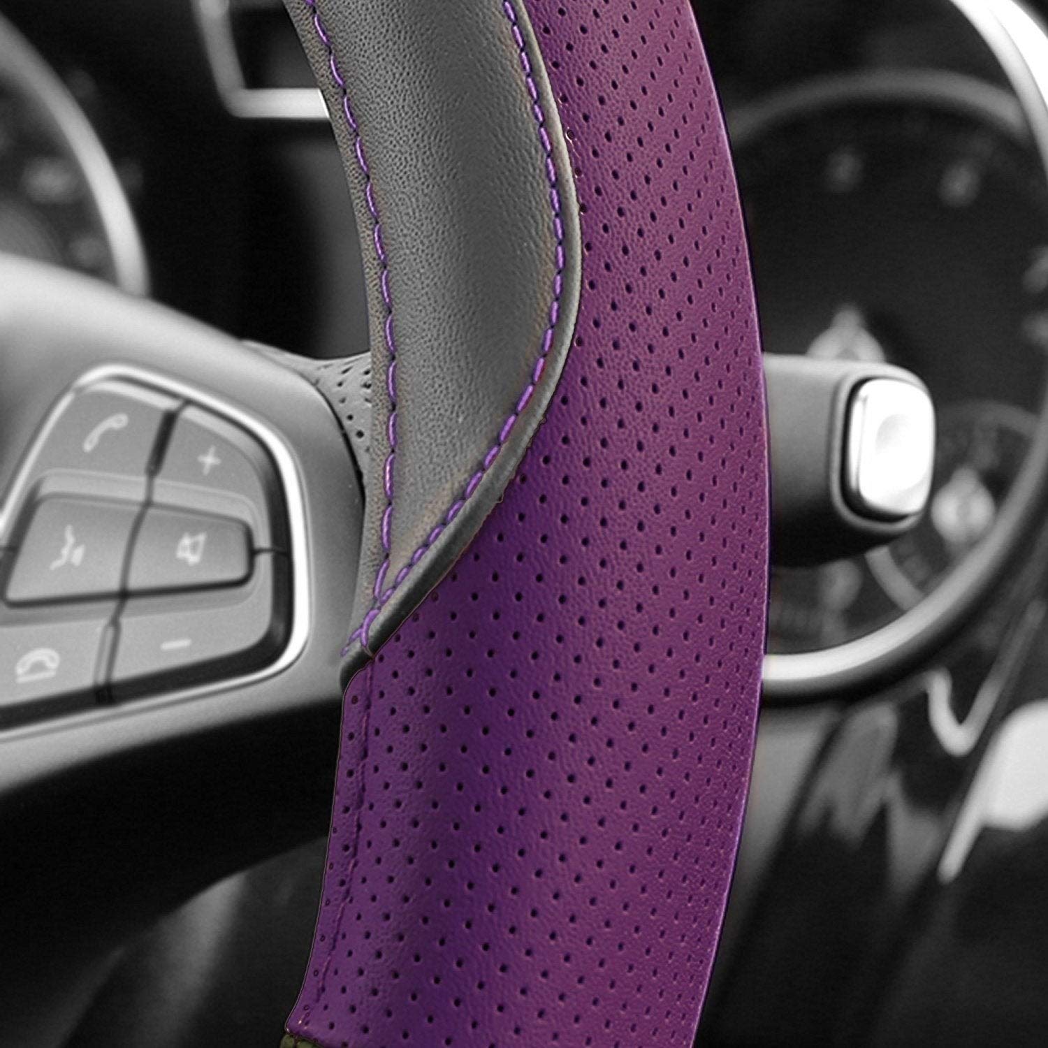 FH Group Full Spectrum Microfiber Leather Steering Wheel Cover - Universal Fit for Cars & SUVs, Non-Slip Grip, Purple - Perfect for Road Trips & Daily Commute