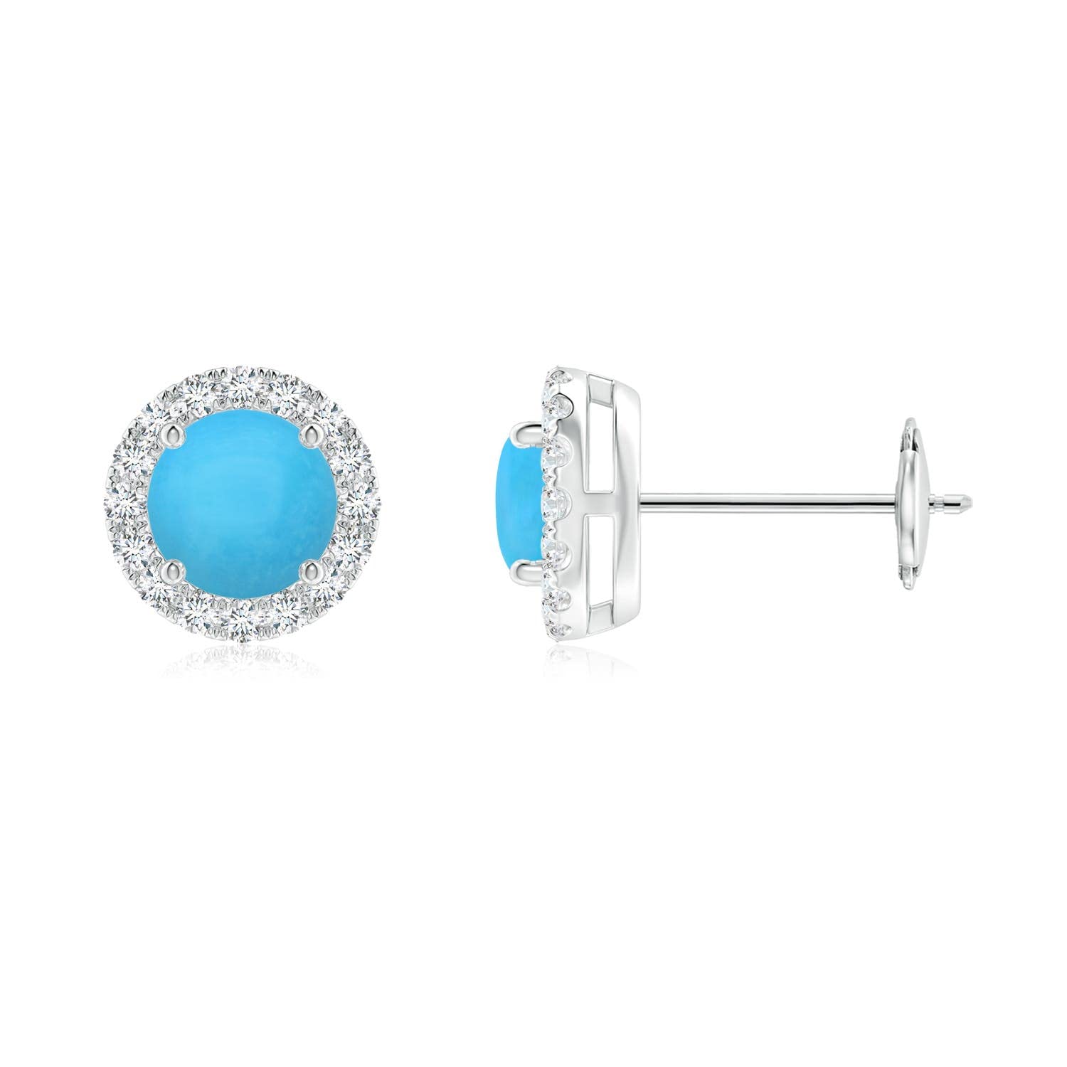 ANGARA Natural Turquoise Halo Earrings for Women - 14K Solid Gold December Birthstone Jewelry | Perfect Gift for Her, Birthday, Wedding & Anniversary | Elegant Everyday Wear & Special Occasion Jewelry