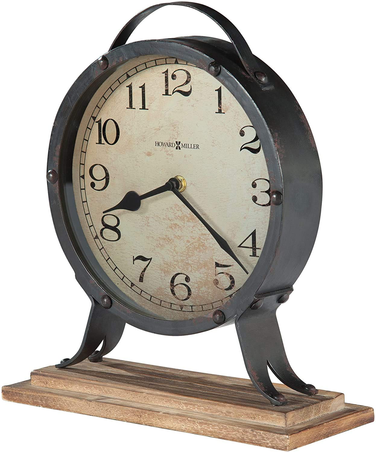 Howard Miller Moscow Mantel Clock II - Battery Operated Analog Wall Clock with Wooden Base & Metal Finish - Perfect for Living Room, Bedroom, Shelf, Fireplace & Farmhouse Decor - Classic Home & Office Timepiece for Traditional & Rustic Interiors