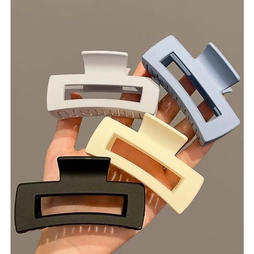 4 Pack Large Rectangle Hair Claw Clips for Women - Matte Square Hair Clips for Thick Hair with Strong Hold, Non-Slip Jaw Clips (Perfect for Updos, Ponytails & Everyday Styling)