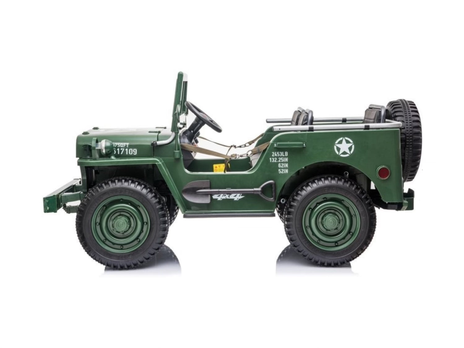 24V XXL Military Jeep Ride-On Toy for Kids - Green Electric Car with Remote Control - Perfect for Outdoor Play, Backyard Adventures & Off-Road Fun