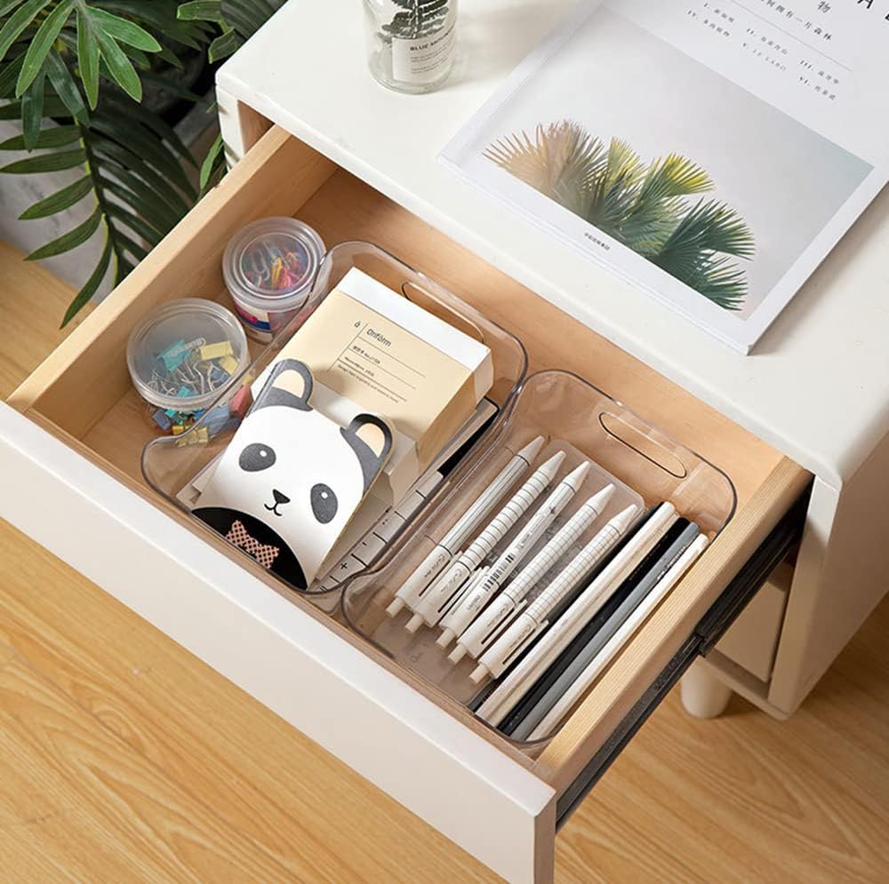 Grace Store 4PCS Clear Plastic Storage Organizers - Versatile Bathroom, Kitchen, Desk & Makeup Organizer Trays for Pantry Cabinet, Countertop & Vanity Organization