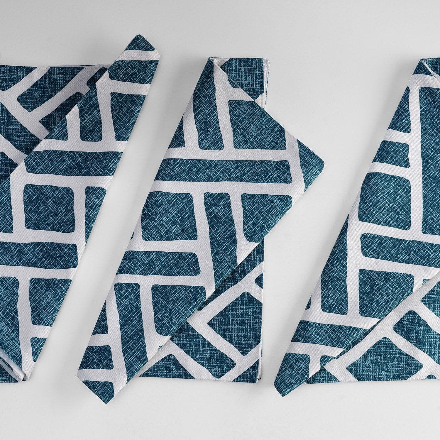 Martinique Blue Geometric Printed Cotton Table Runner & Placemats Set - Elegant Dining Table Decor for Weddings, Parties, and Holiday Gatherings