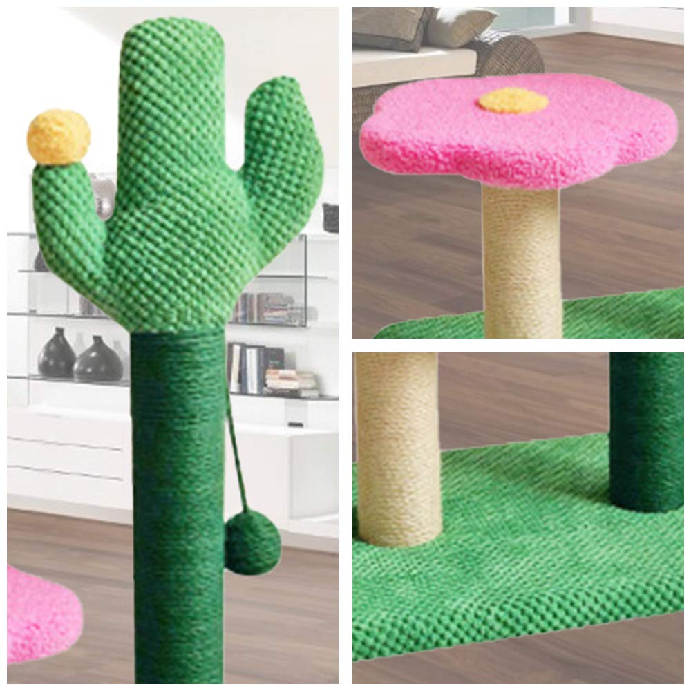 Cactus Cat Scratching Post with Dangling Ball - Flower Shaped Cat Tree & Climbing Activity Platform for Kittens and Small Cats | Pet Supplies for Indoor Play and Exercise