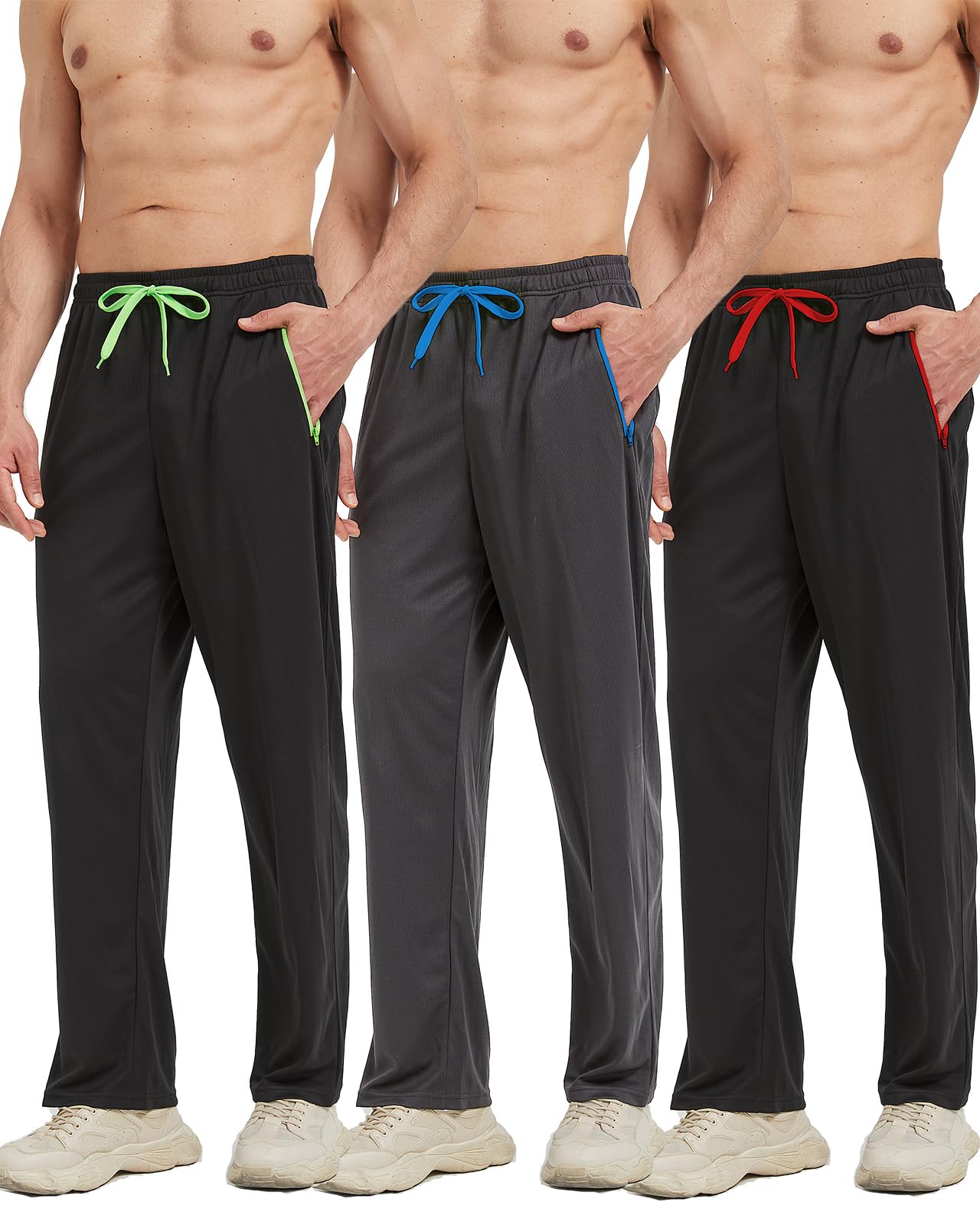 ZEROWELL Men's Lightweight Athletic Sweatpants with Zipper Pockets - Open Bottom Design for Workout, Running, Gym & Training - Perfect for Jogging, Yoga, Lounge & Casual Wear