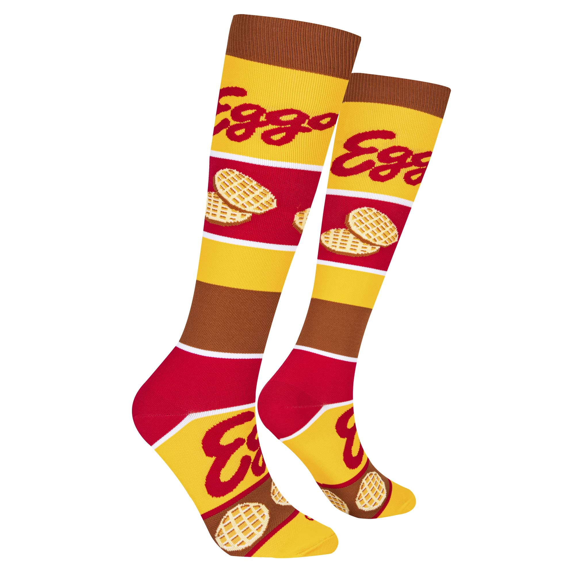 Fun Novelty Knee High Compression Socks - Cool & Comfortable Socks for Men & Women - Perfect for Running, Travel & Work - Eggo Waffles Design