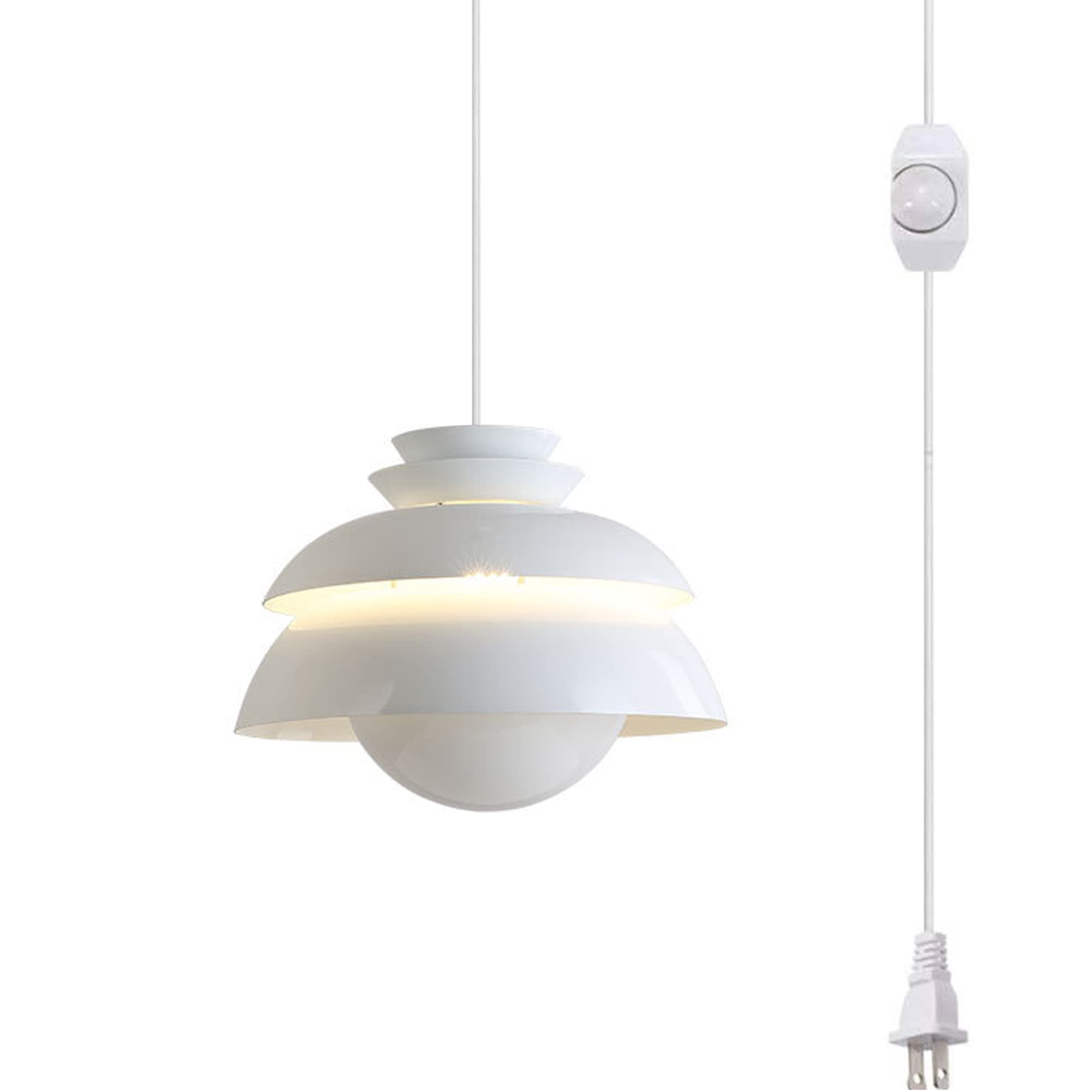 AL Handle Pendant Light with 15ft Plug-in UL Dimmer Switch - Macaron White Lampshade, Nordic Minimalist Design for Living Room, Restaurant & Loft - Polished Aluminum Finish | Perfect for Dining Areas, Bedroom Lighting & Modern Interior Decor