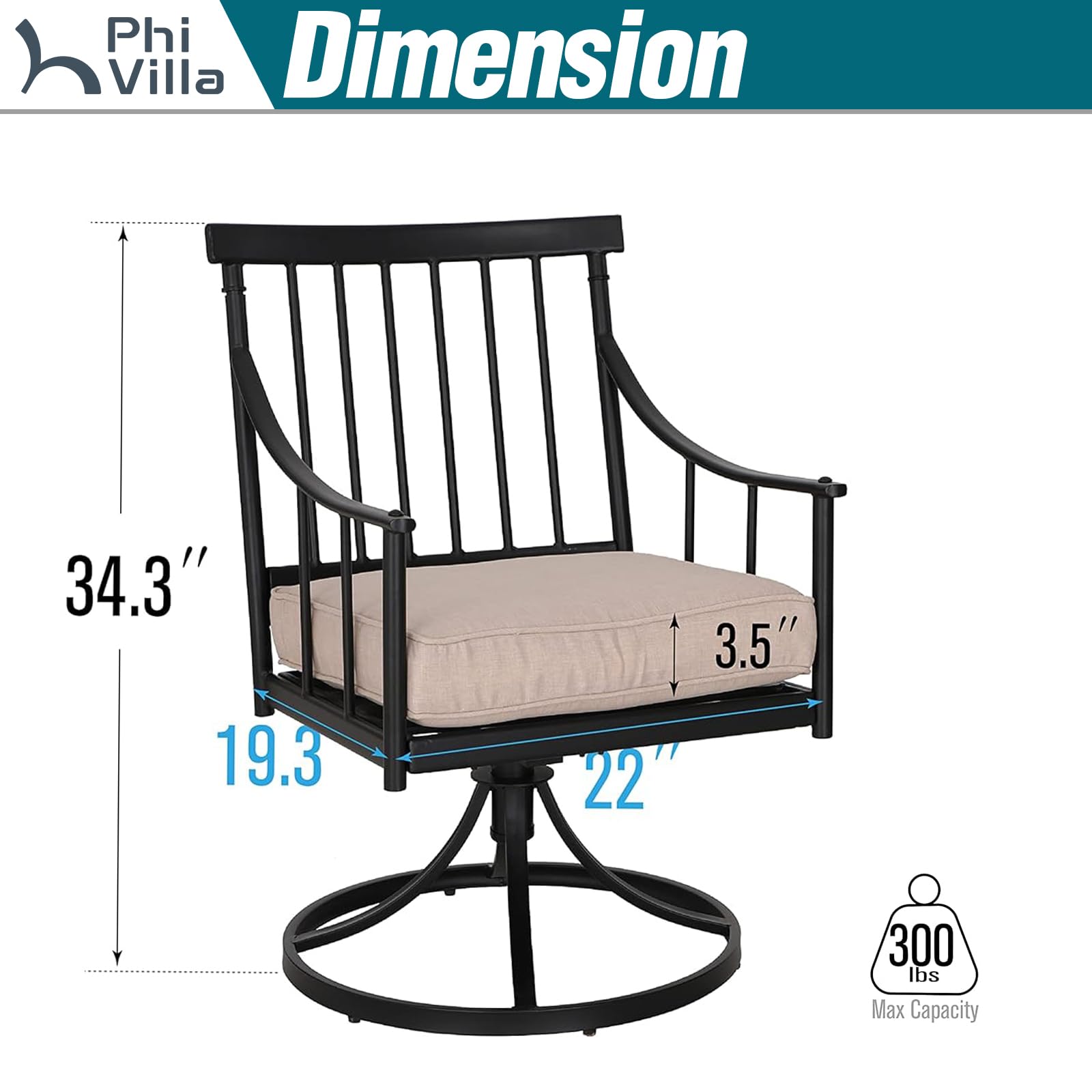 PHI VILLA 2-Piece Swivel Rocking Chair Set with Cushions - Outdoor Patio Dining Chairs for Garden, Backyard, Bistro & Balcony - Beige Weather-Resistant Rocking Furniture for Relaxing & Entertaining