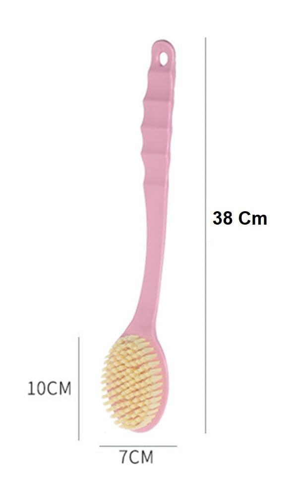 Giffy® Long Handle Nylon Shower Brush - Soft Bristles Bath & Body Exfoliator for Spa, Massage & Skin Care - Perfect for Back Scrubbing & Relaxing Bath Time (Large, Multicolor, 1 Pack)