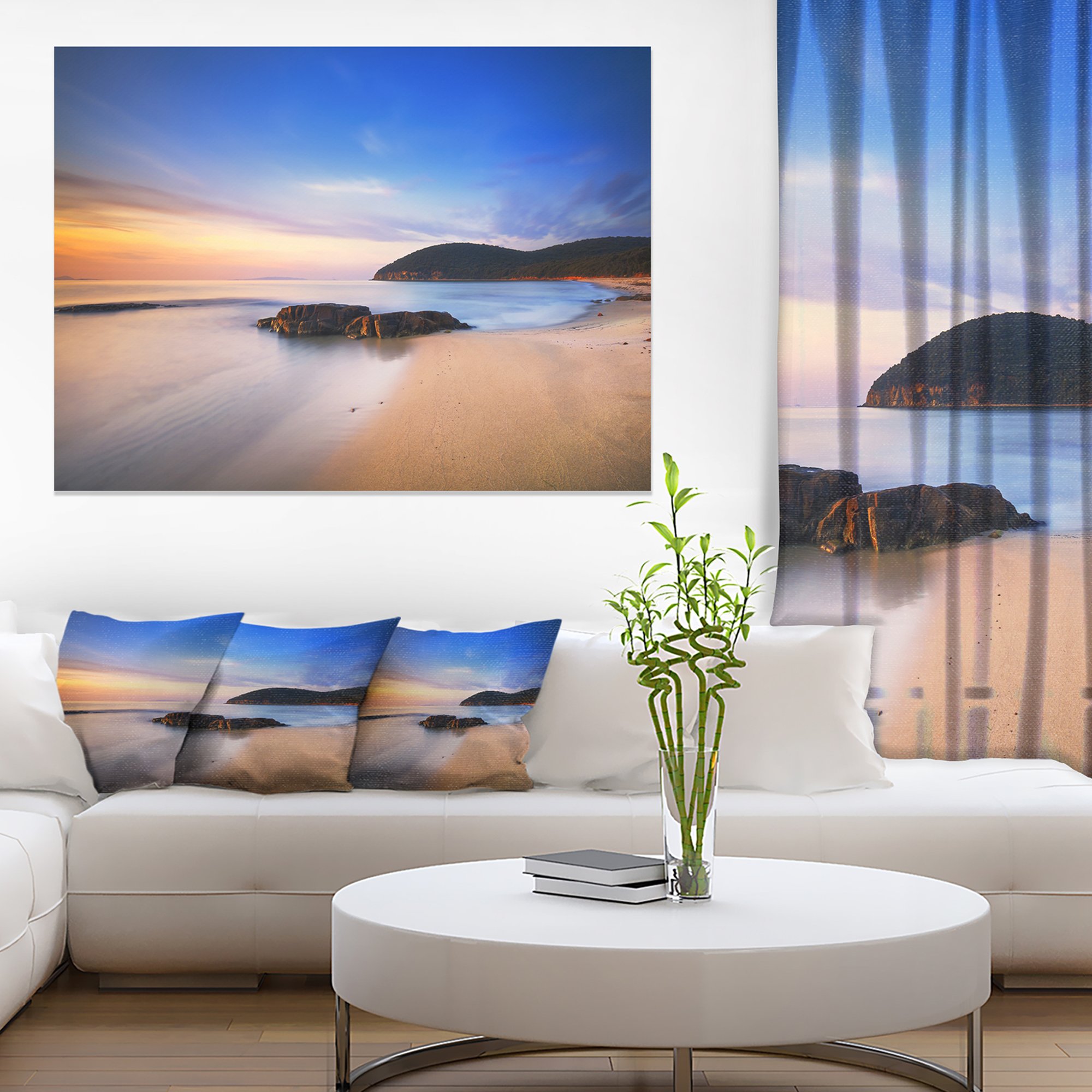Extra Large Seashore Canvas Wall Art - Stunning Sunset at Cala Violina Beach Painting - Perfect for Living Room, Bedroom & Office Decor