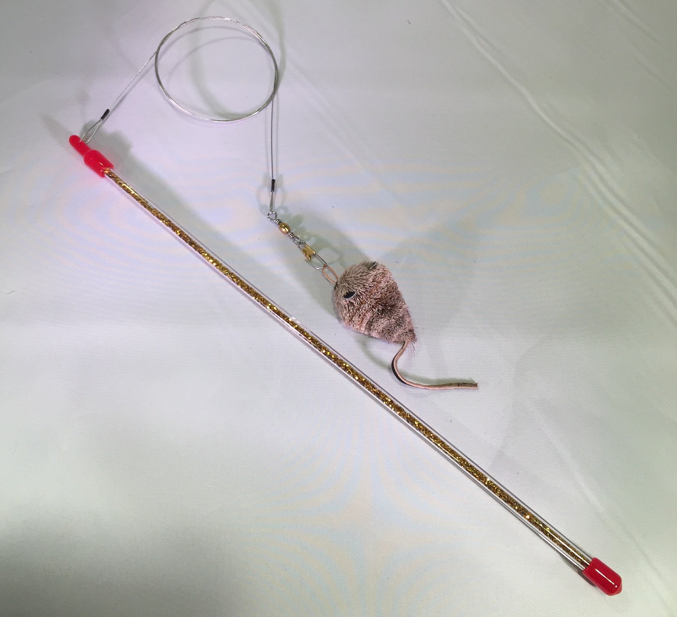 Go Cat Catcher Teaser Wand with Mouse Cat Toy - Interactive Gold Glitter Wand for Indoor Play, Exercise & Bonding with Your Kitten