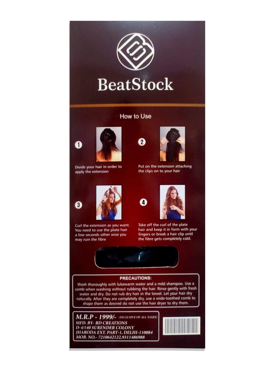 BeatStock 24 Inch Synthetic Straight Hair Extensions for Women - 5 Clips in 1 Piece for Added Length & Volume (Black) | Perfect for Parties, Weddings & Everyday Styling