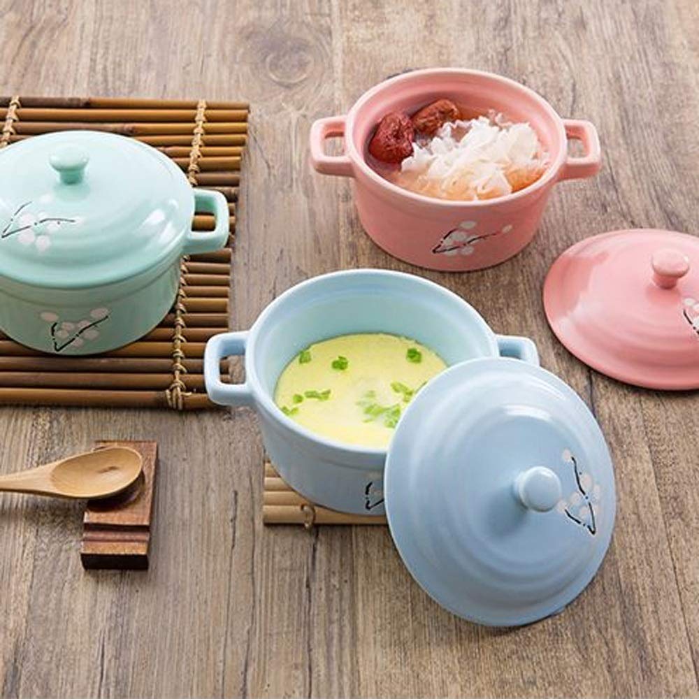 YTTZZ Mini Ceramic Casserole Soup Pot with Handle - 1.5QT Ceramic Cookware for Cooking, Stewing & Baking - Oven & Stovetop Safe Milk Egg Stew Pan - Printed Kitchen Cookware (Color B) - Perfect for Soups, Stews, Milk Heating & Small Batch Cooking