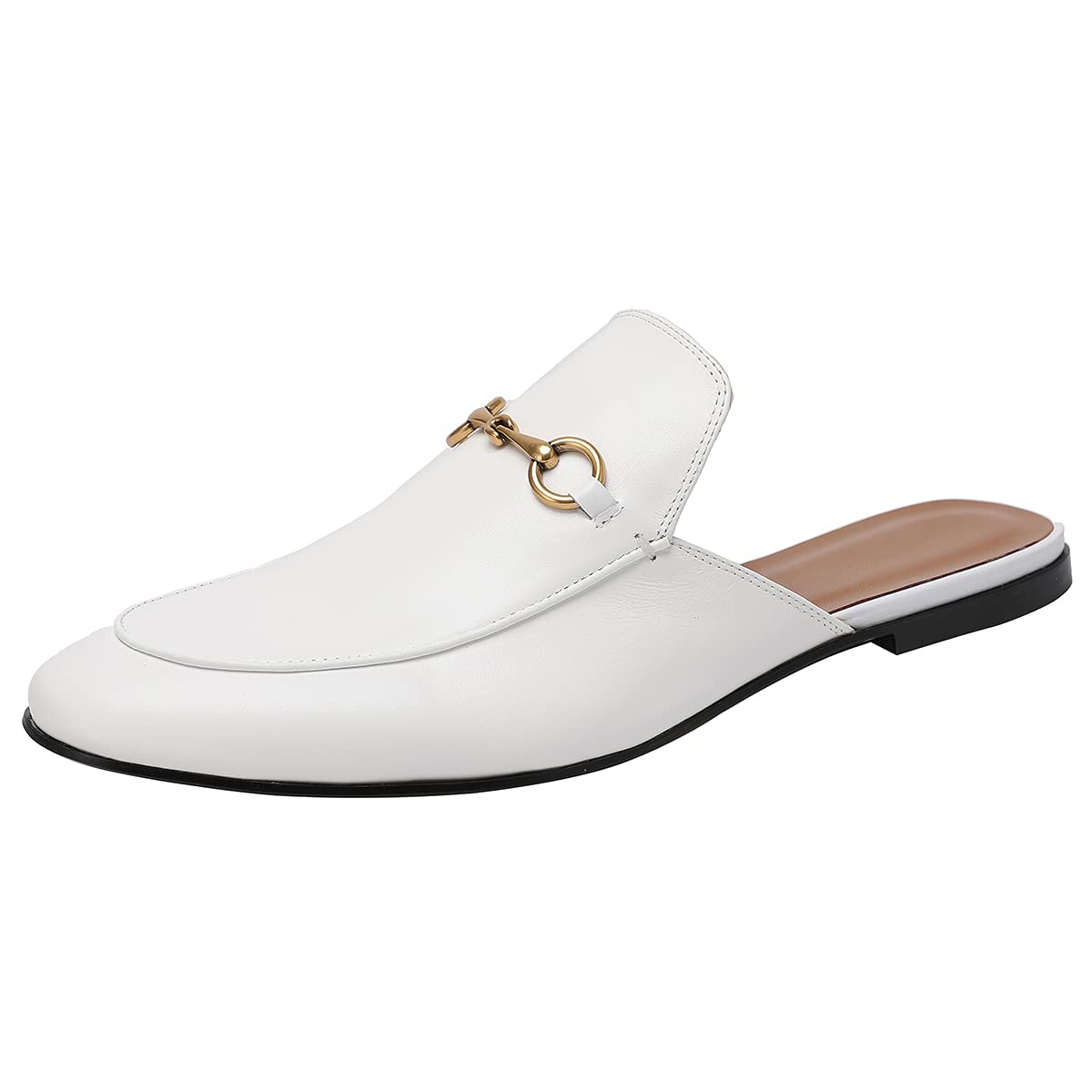 Genuine Leather Men's Mules Clogs - Slip On Backless Loafers & Casual Slippers - Comfortable White Shoes Size 8 for Home, Office & Outdoor Wear
