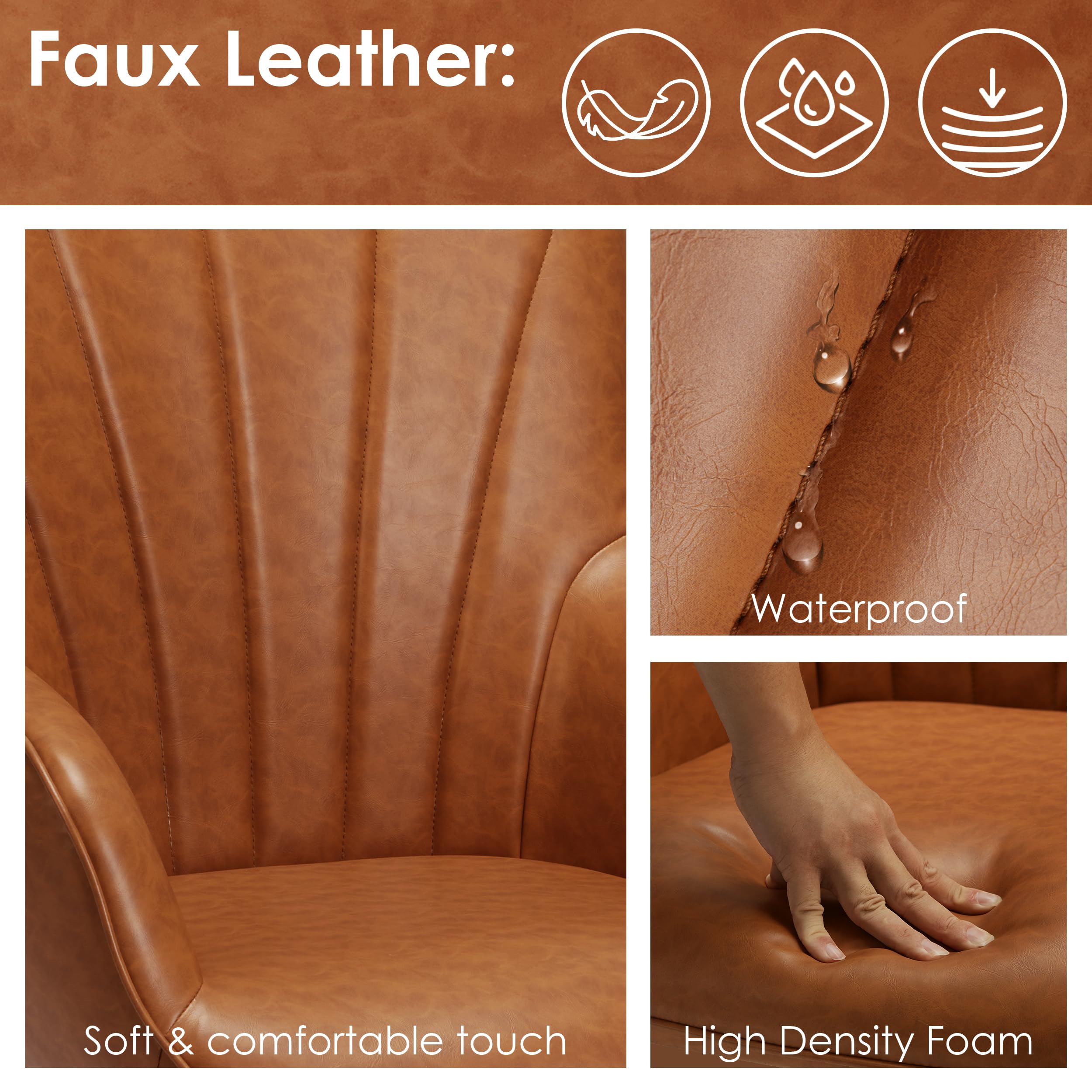 PrimeZone Faux Leather Mid Century Modern Accent Chair - Wingback Armchair with Metal Legs for Living Room, Bedroom, Office & Dining Room - Brown, Set of 2 - Perfect for Home Decor, Reading Nook & Guest Seating