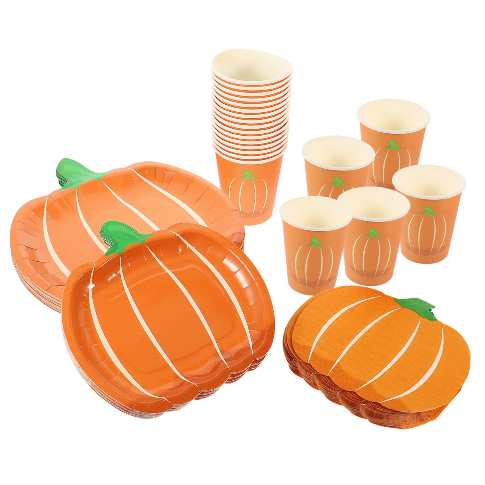 Amosfun Halloween Party Supplies - 1 Set of 12 Disposable Pumpkin Paper Plates, Cups & Mugs for Halloween Decorations | Spooky Tableware for Trick or Treat, Haunted House Parties & Fall Gatherings