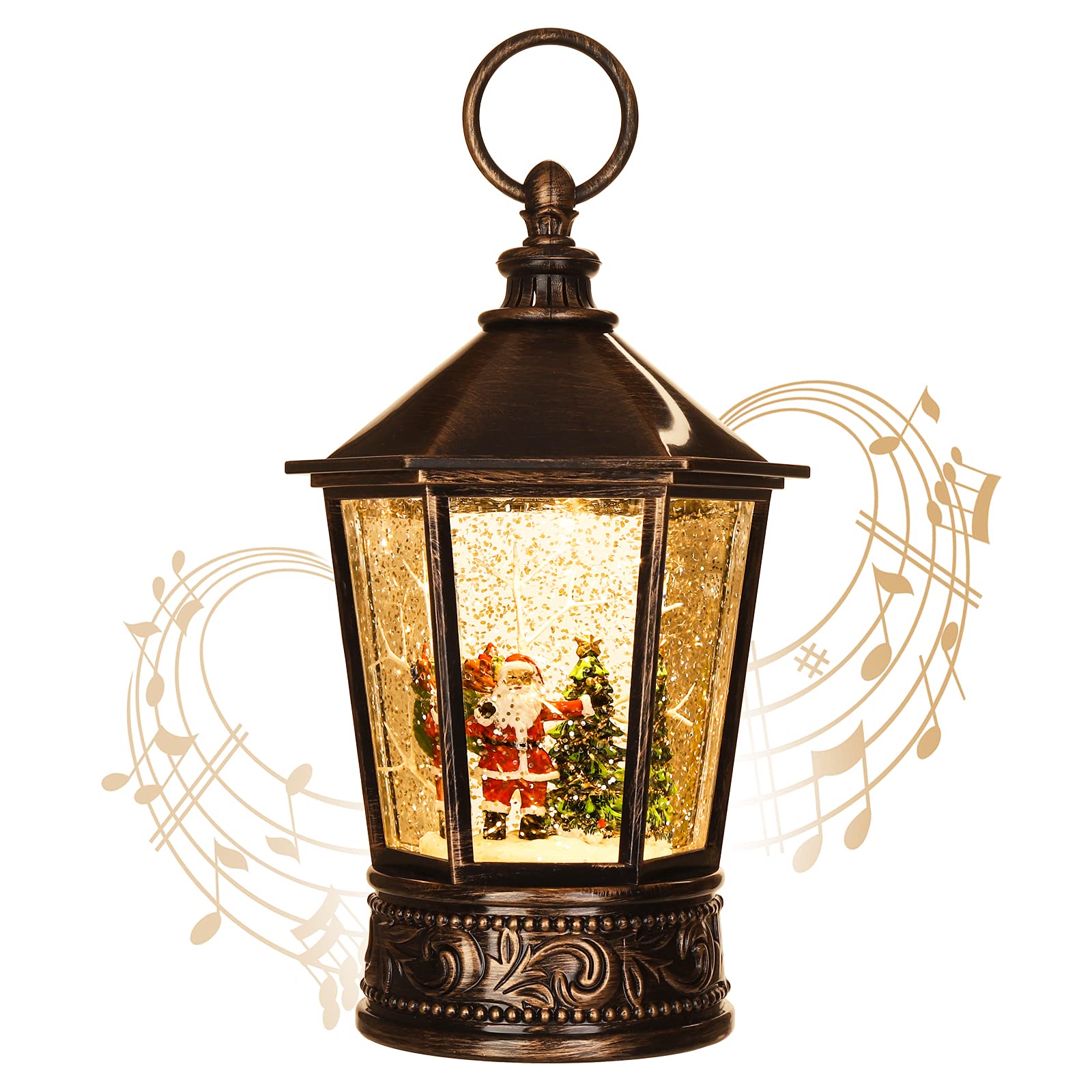 Santa Claus Musical Snow Globe Lantern with LED Lights & Timer - Christmas Holiday Decor for Home, Office, Party | Perfect Gift & Festive Decoration for Xmas Tree, Mantel, Table Centerpiece