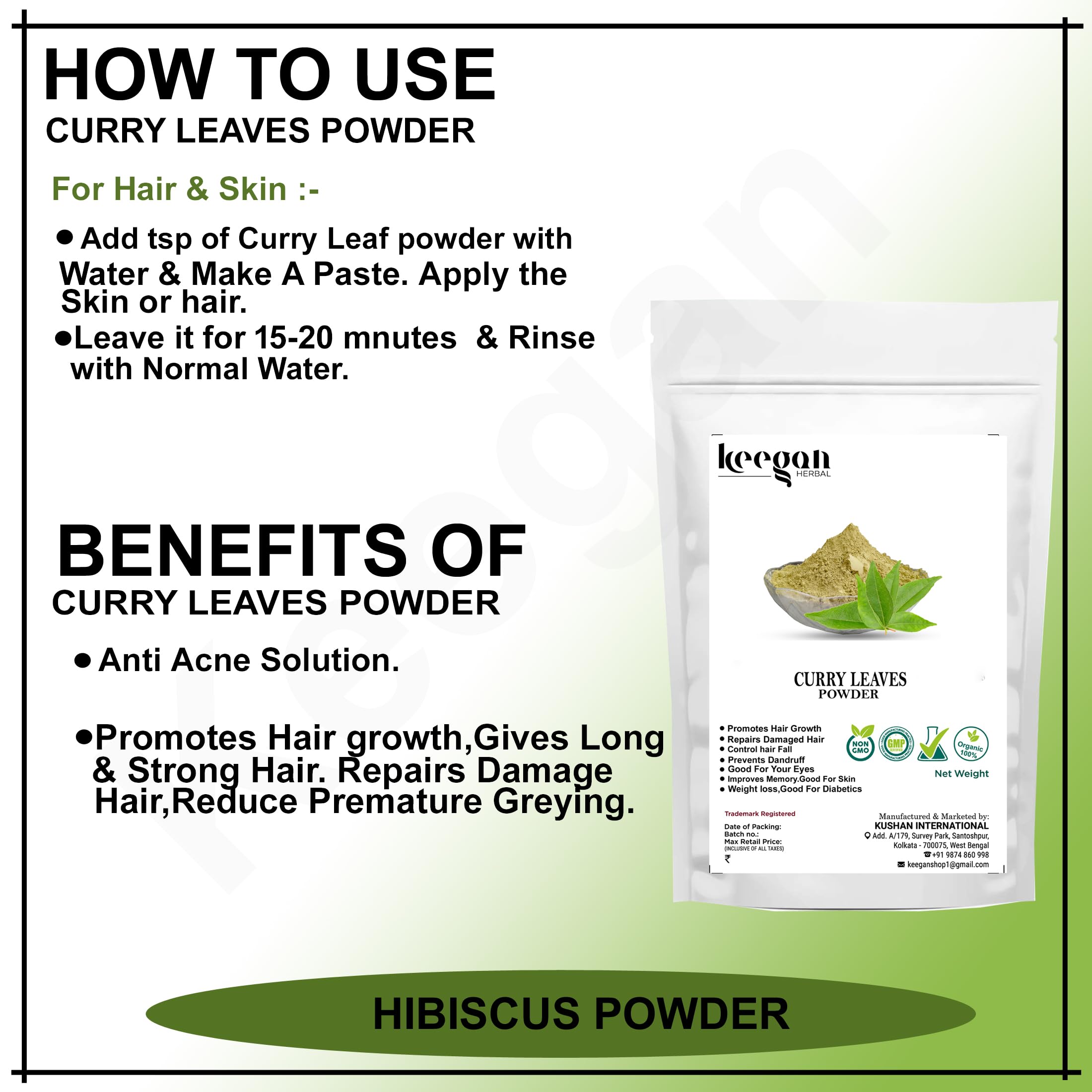 Keegan Herbal Natural & Pure Amla Powder, Bhringraj Powder, Curry Leaves Powder, Indigo Powder, Hibiscus Powder for Hair Growth & Scalp Care | 5-Pack (50g Each) | DIY Hair Masks, Natural Hair Treatment, Ayurvedic Remedies for Healthy Hair