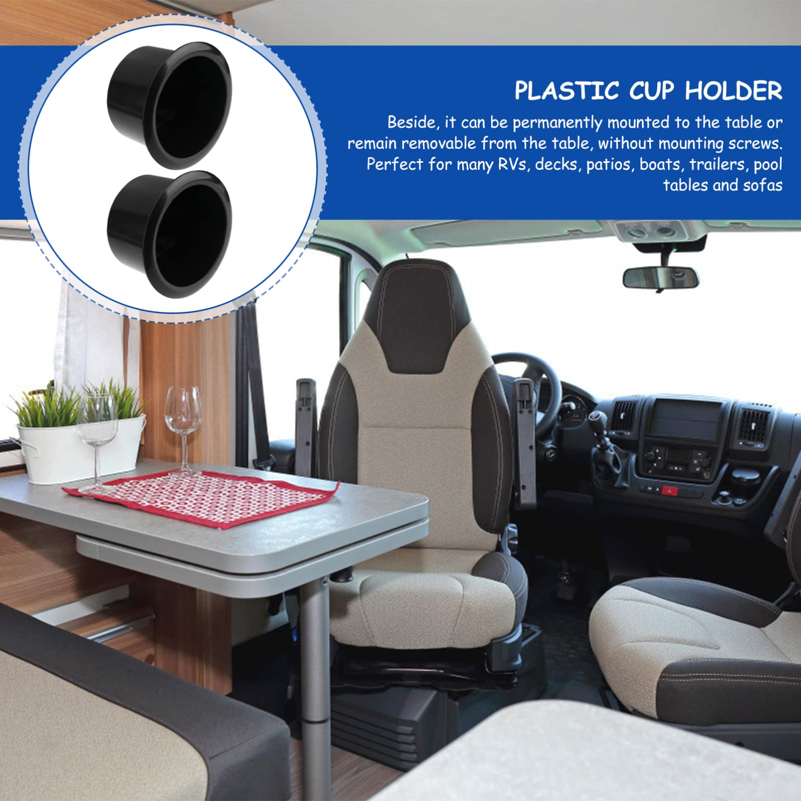 Housoutil 2 Pack Black Plastic Cup Holder Insert - Universal Replacement for Car, Sofa, Boat, Recliner & Poker Table - Perfect for Road Trips, Home Theater & Game Nights