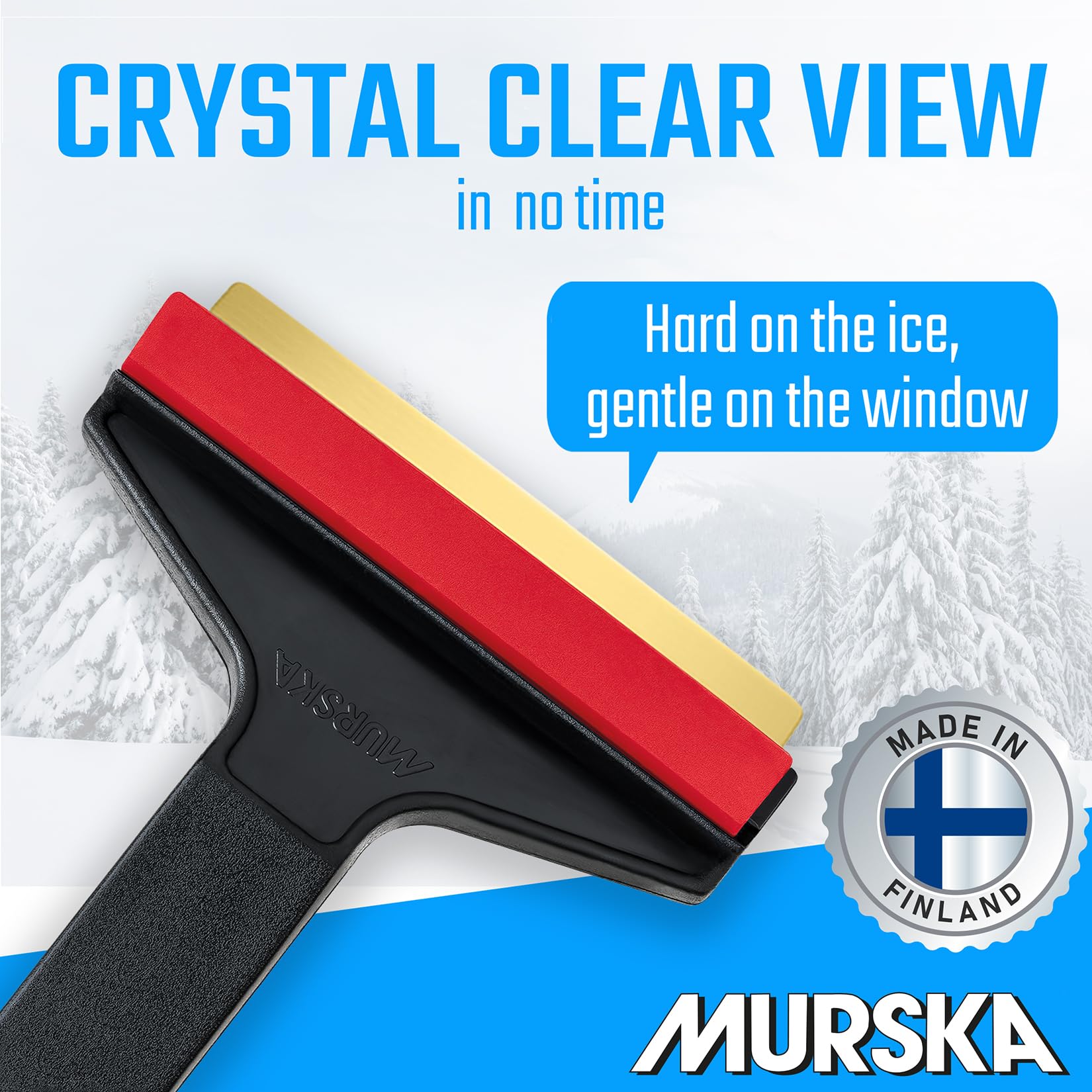 Premium 14.5 Inch Car Ice Scraper with Brass Blade & Long Handle - Heavy Duty Snow Scraper for Windshield - Original Murska European Design (Black & Red) - Perfect for Winter Car Care & Frozen Windshield Removal