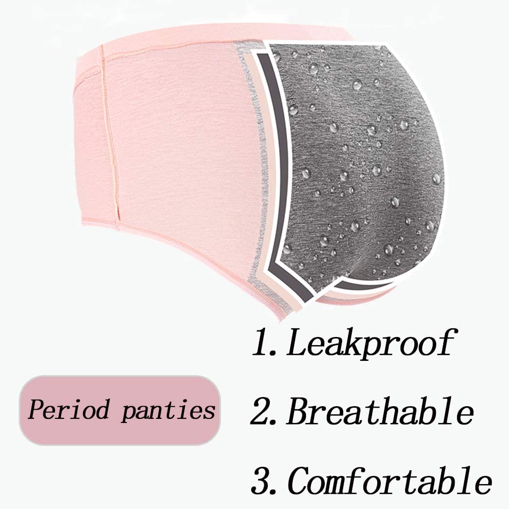 Anna & Eric 4 Pack Teen Girls Leak Proof Underwear - Heavy Flow Period & Postpartum Briefs for Women - Comfortable Protective Panties for School, Sports & Nighttime Use