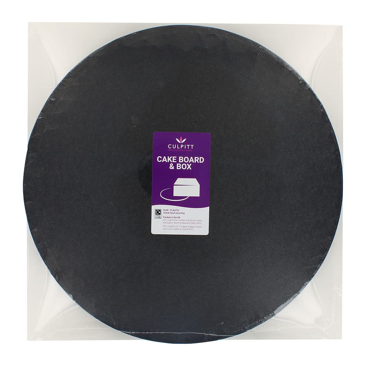 Culpitt 12-Inch Round Black Cake Board with White Cake Box - 0.5'' Thick Cake Drum & Matching Transport Box for Birthday, Wedding & Halloween Treats - Durable 13mm Cake Stand for Professional Bakers & Home Bakers