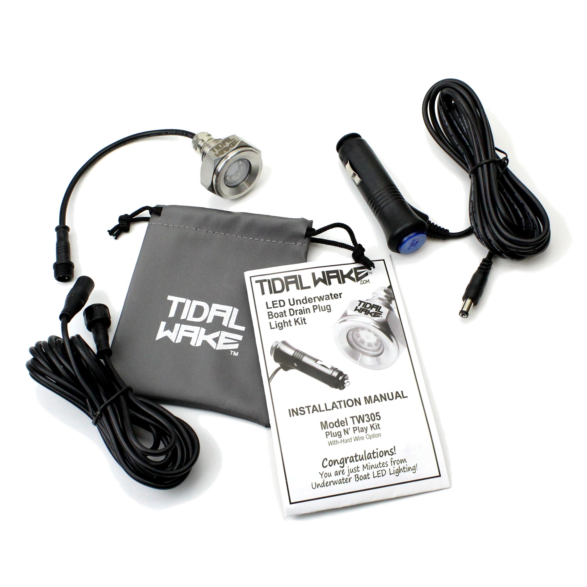 Tidal Wake Plug N' Play Underwater LED Boat Drain Plug Light - No Wiring Required, No Drilling Needed - Ultra-Bright Underwater Lighting for Boats, Yachts & Watercraft - Easy 5-Minute Installation with 3-Year Warranty - Perfect for Night Boating, Fishing & Water Sports