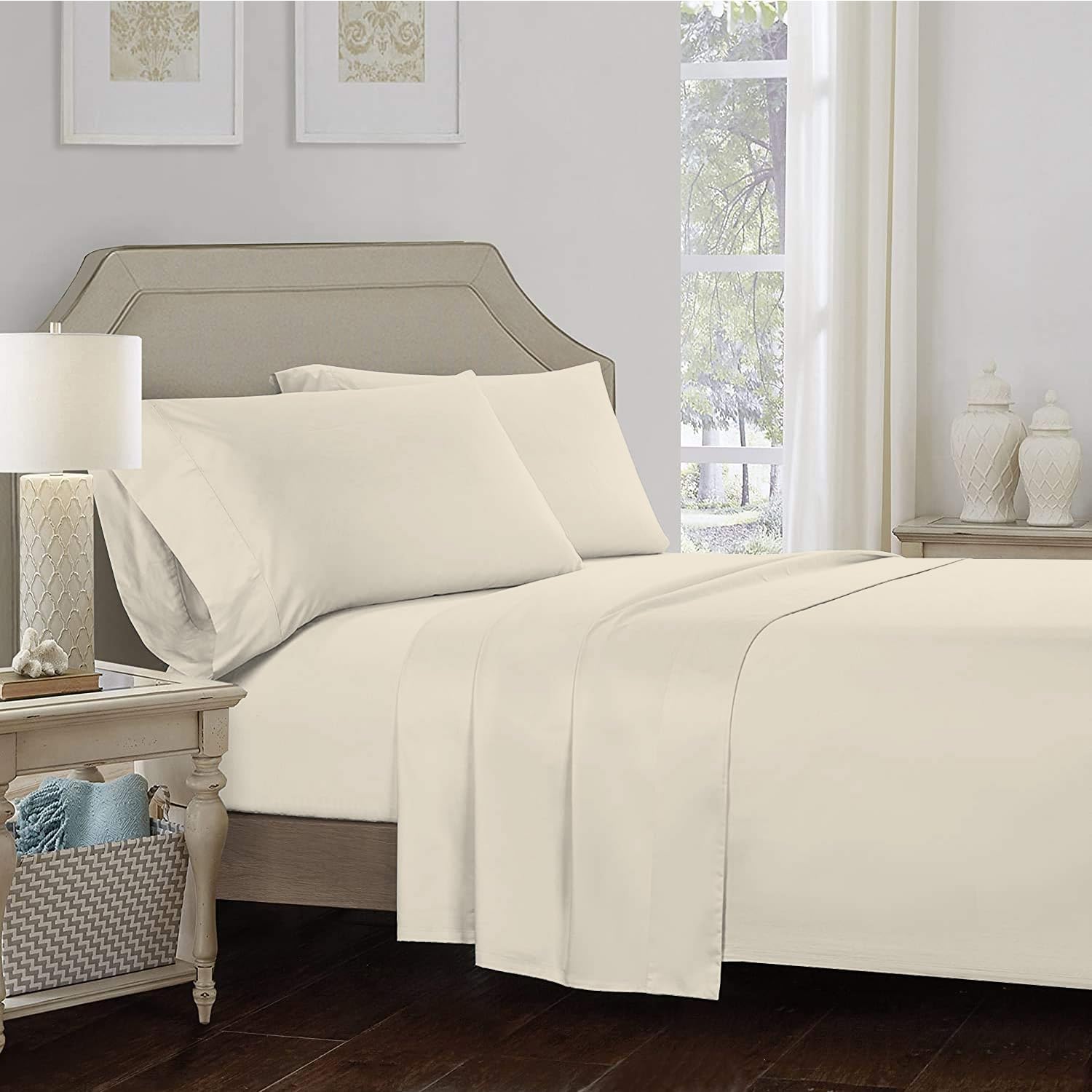 100% Cotton King Size Sheet Set - Percale Weave, Breathable & Cooling King Bed Sheets - Fits Up to 16