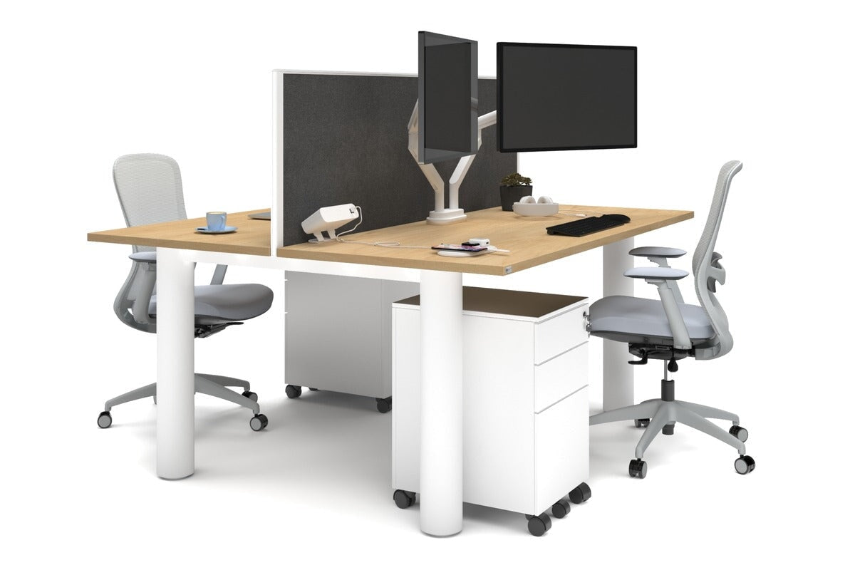 Quadro Cylinder Leg 2 Person Office Workstation Desk - 1600L x 700W - Modern Shared Workspace Solution for Collaborative Teams & Coworking Spaces