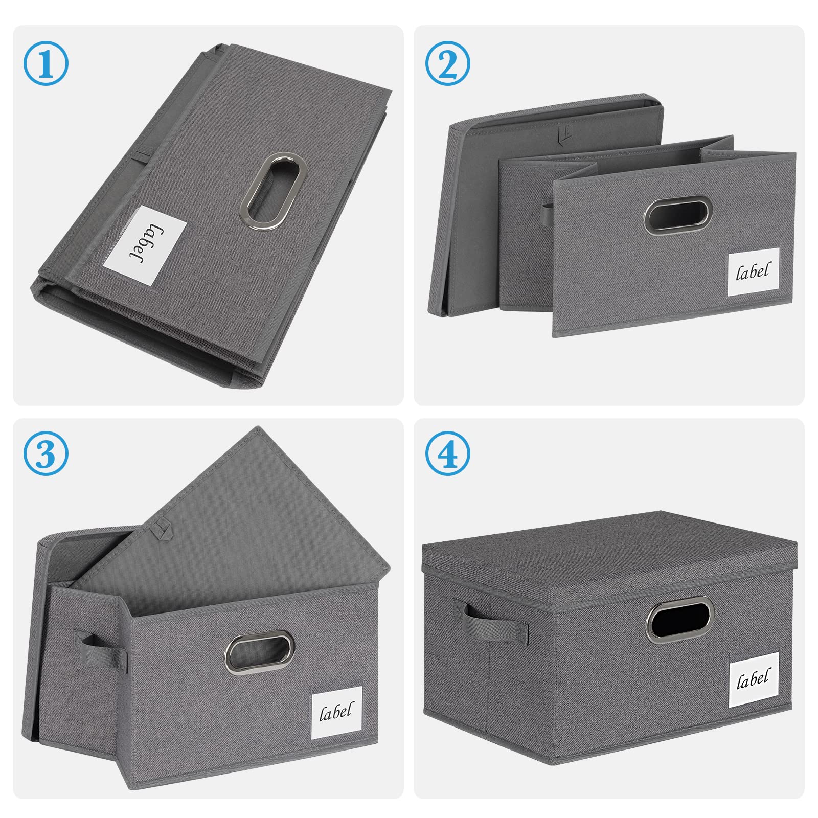 Extra Large Foldable Fabric Storage Bins with Lids - 3 Handles & Labels - Sturdy Closet Organizer for Home, Bedroom, Office - Perfect for Seasonal Clothes, Toys & Blankets (Grey)